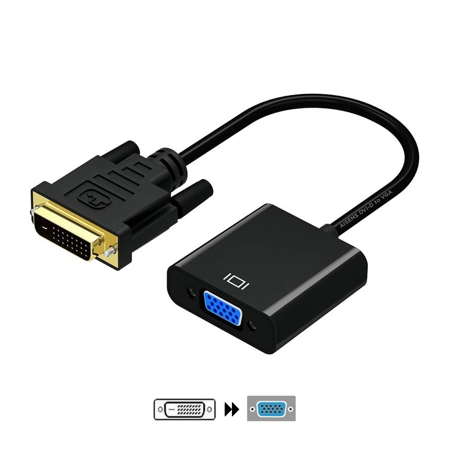 Aisens Adaptateur DVI-D vers VGA Mâle/Mâle 10cm Noir