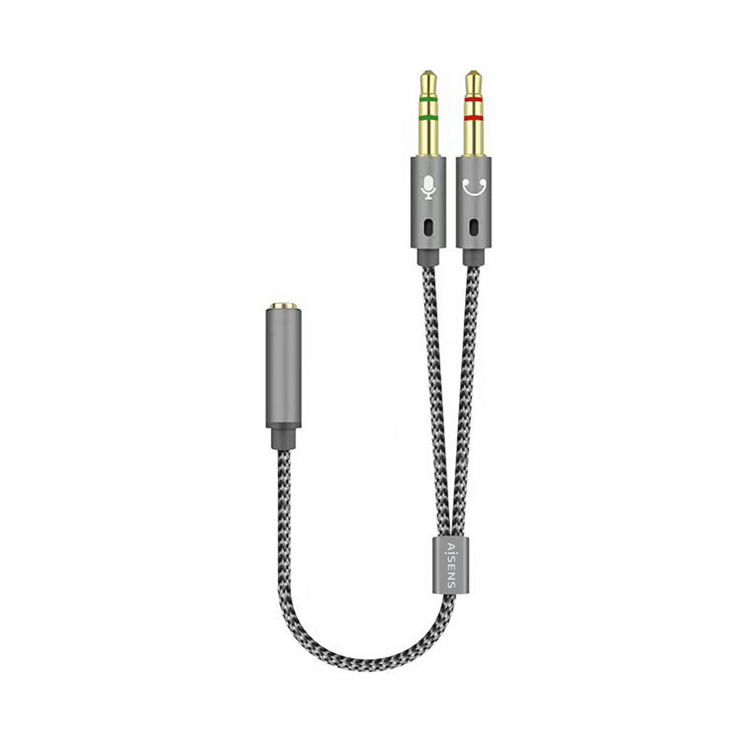 Aisens Câble Adaptateur Jack 3,5 mm vers 2xJack 3,5 mm Femelle/Mâle 25 cm Gris