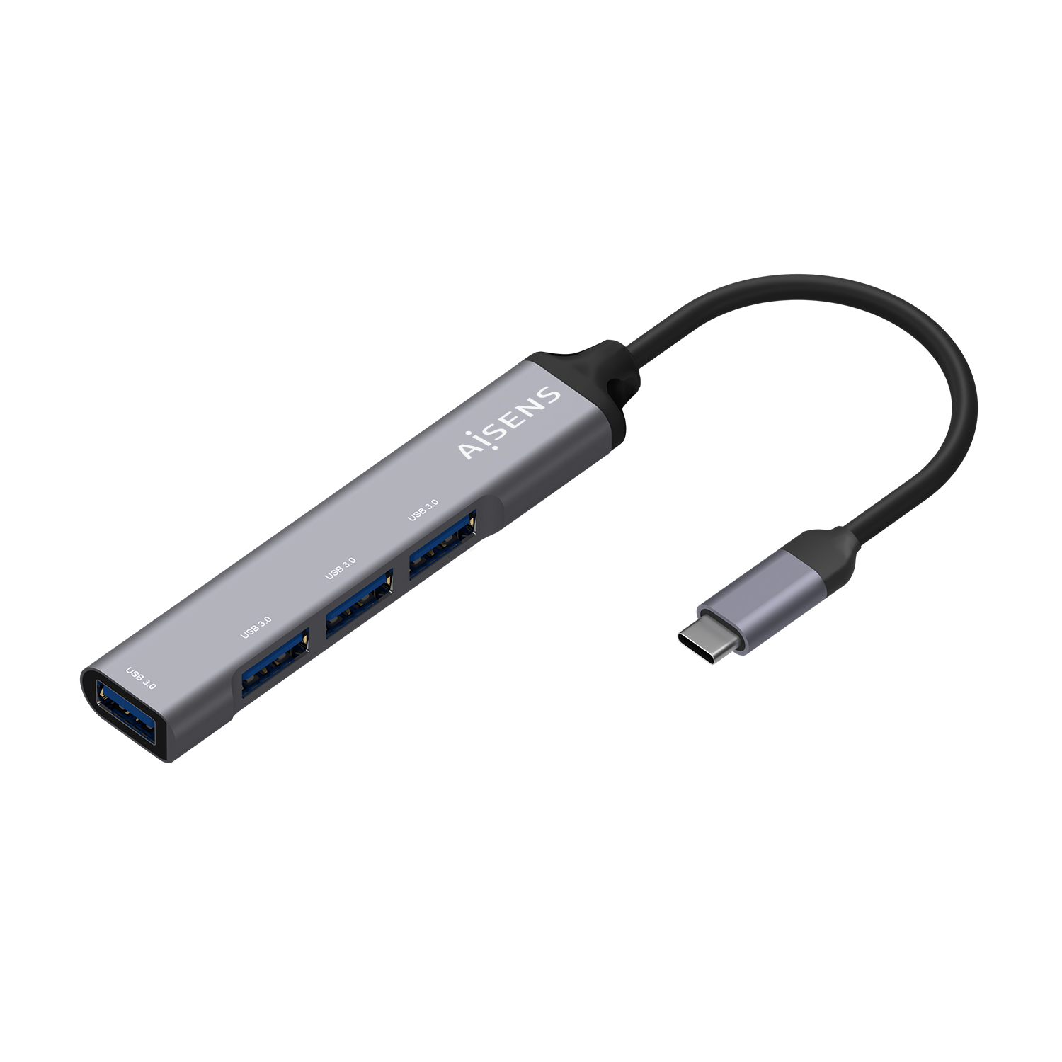 Aisens Adaptateur Hub USB 3.1 Type C vers 4x USB 3.0 Gris