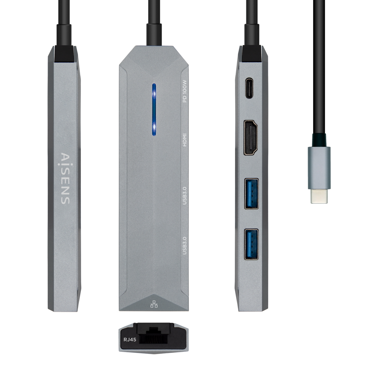 Aisens Docking USB-C 3.2 5 en 1 Multiport Gris