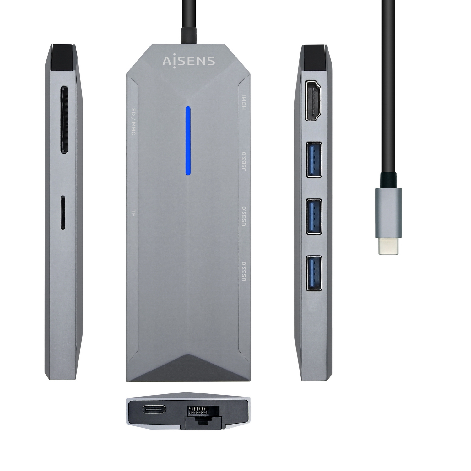 Aisens Docking USB-C 3.2 Multiport Gris