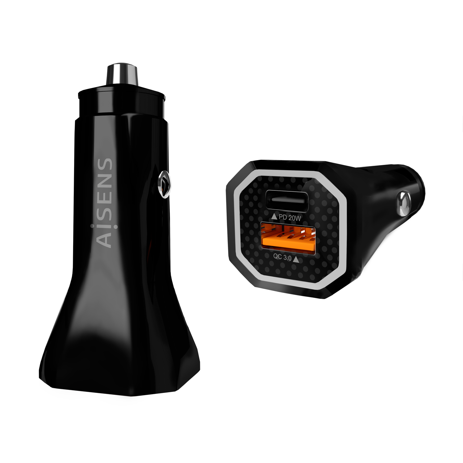 Aisens ASCH-CAR2PQC-BK Chargeur Voiture 1x USB-C 1x USB 38W Noir