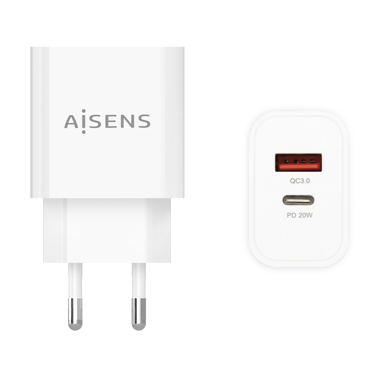 Aisens A110-0681 Chargeur Mural 1x USB-C 1x USB 20W Blanc