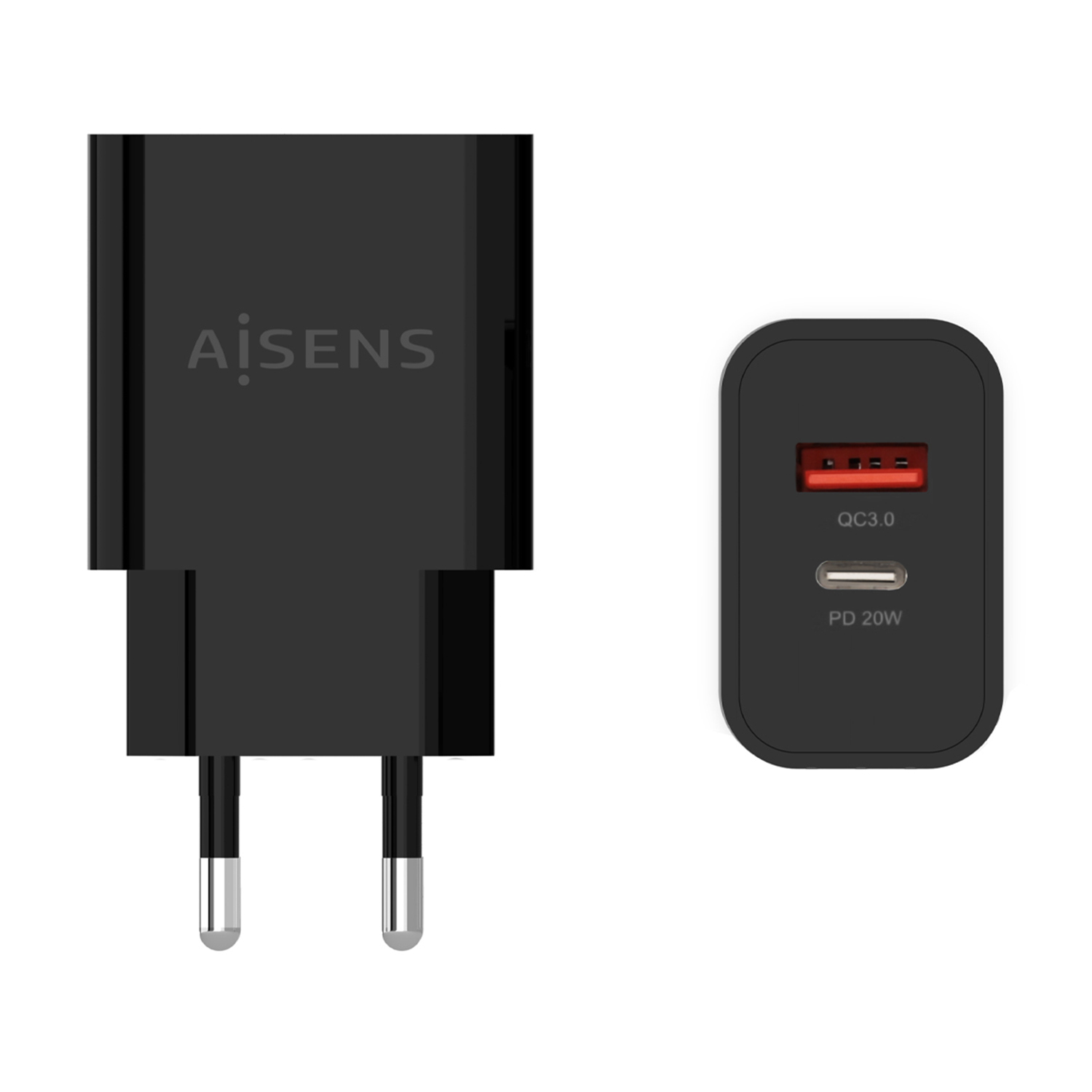 Aisens A110-0682 Chargeur mural 1x USB-C 1x USB 20W Noir