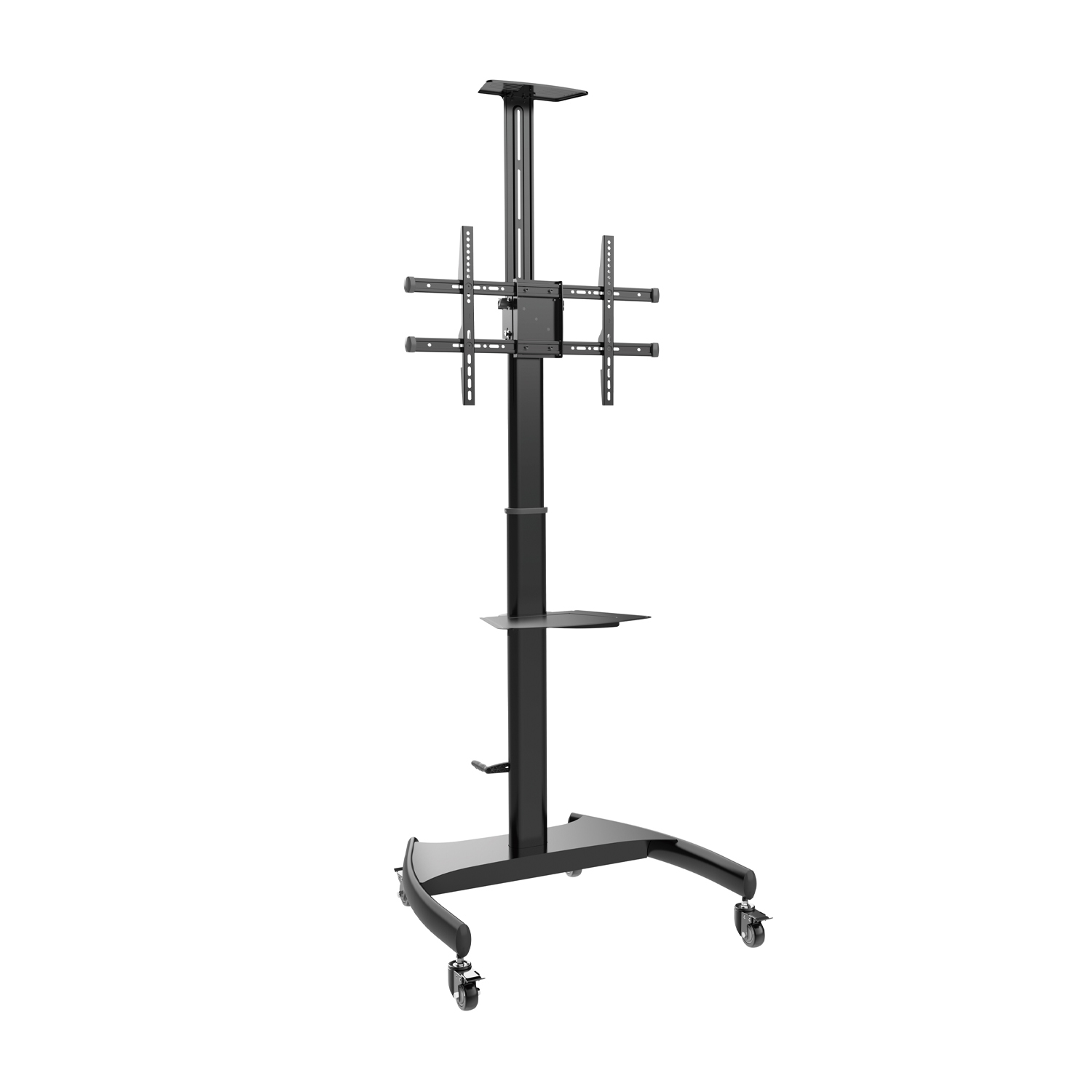 Aisens AISENS Support de Sol ECO avec Roues et Manivelle, Plateau DVD et Support Caméra pour Moniteur/TV 50Kg de 37-70, Noir