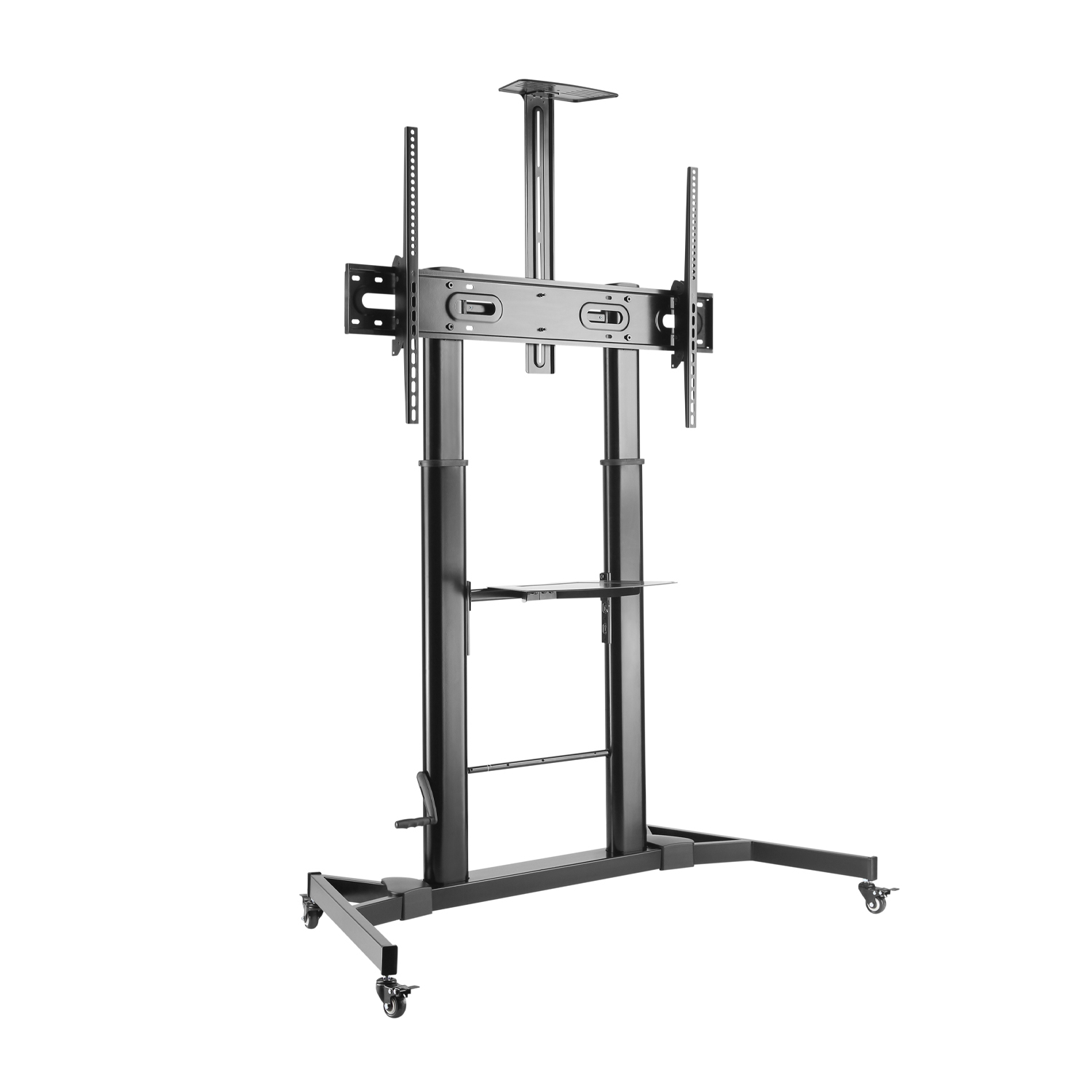 Aisens AISENS Support de Sol ECO avec Roues et Manivelle, Plateau DVD et Support Caméra pour Moniteur/TV 100Kg de 60-100, Noir