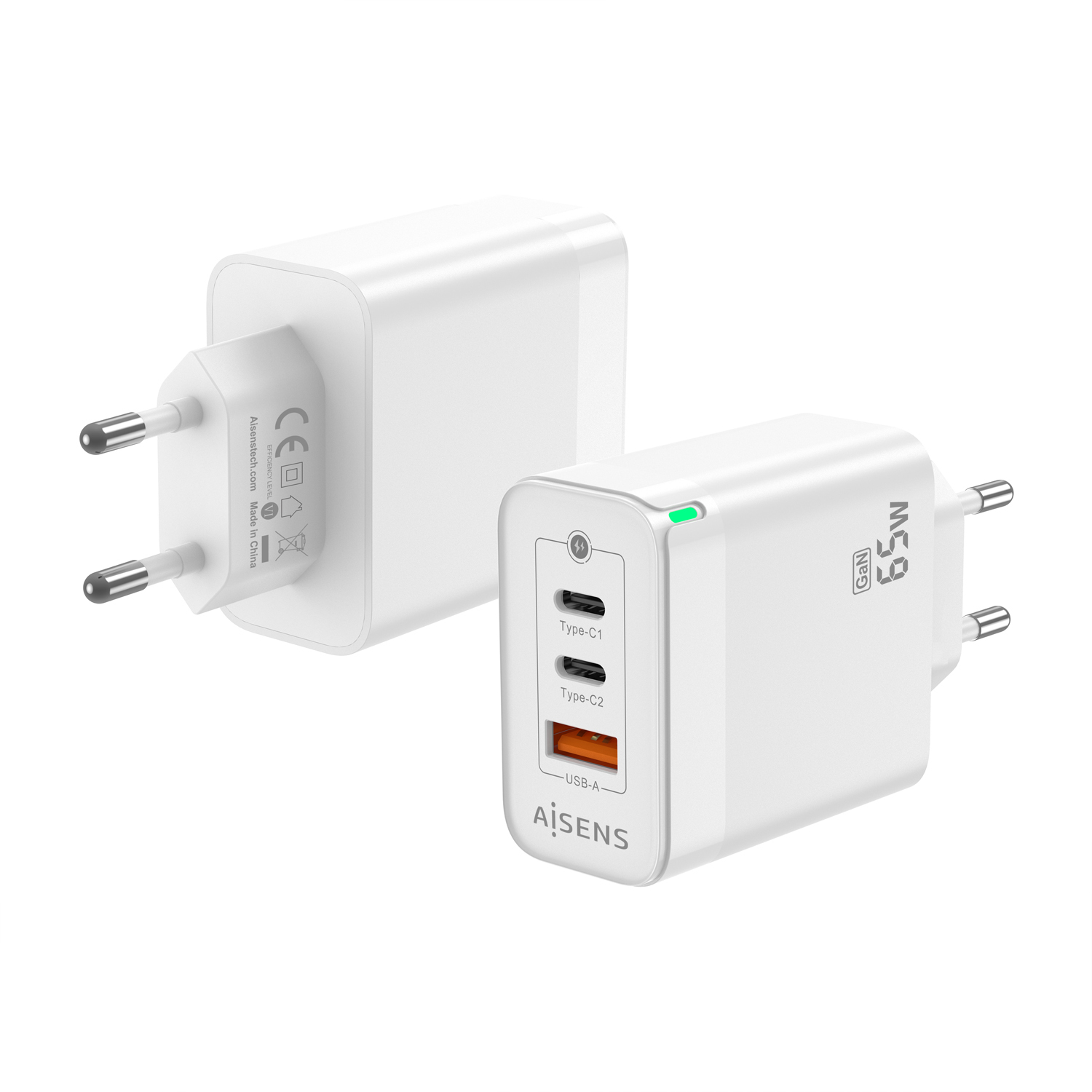 Aisens ASCH-65W3P007-W Chargeur mural GaN 2x USB Type-C/ 1x USB 65W Blanc