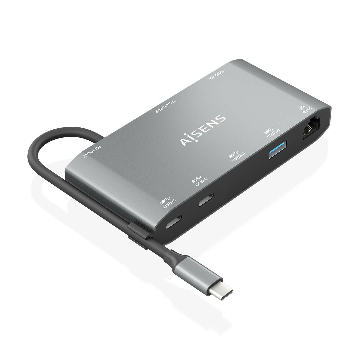Aisens Convertisseur USB-C AISENS 8 en 1 Aluminium 4K HDMI 100 W PD Gigabit LAN Compact