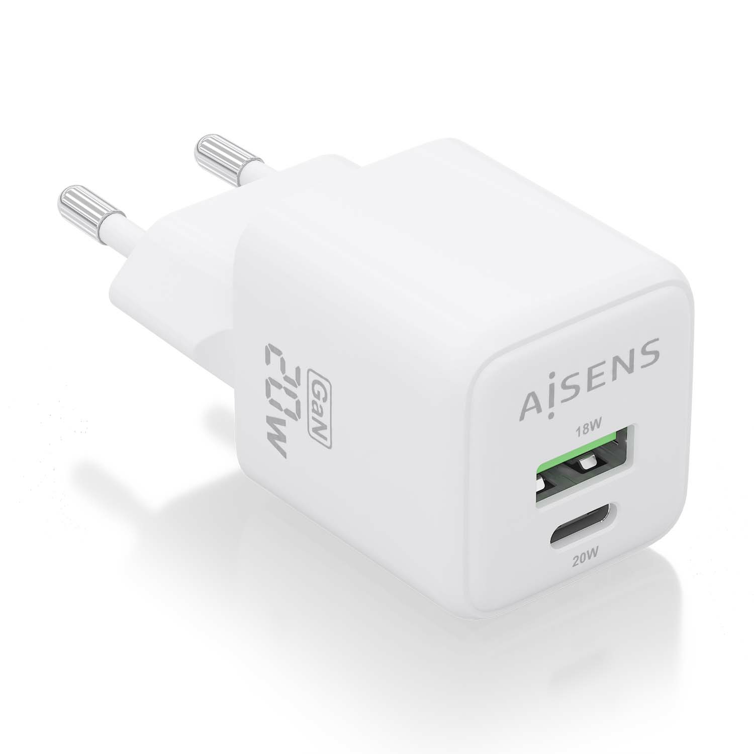Aisens Chargeur ASCH-20W2P010-W 20 W GaN 1 x USB-C PD3.0 QC4.0 1 x USB-A QC3.0 Blanc