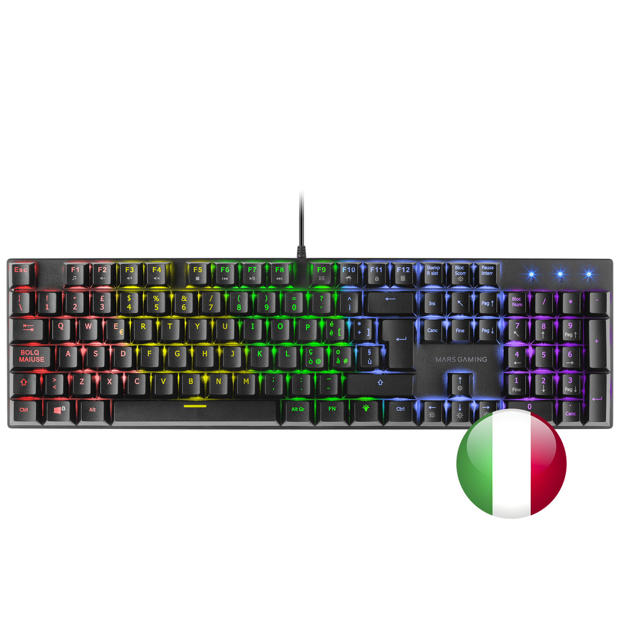 MARS GAMING Mk422 clavier mécanique noir commutateur RGB rouge langue italienne