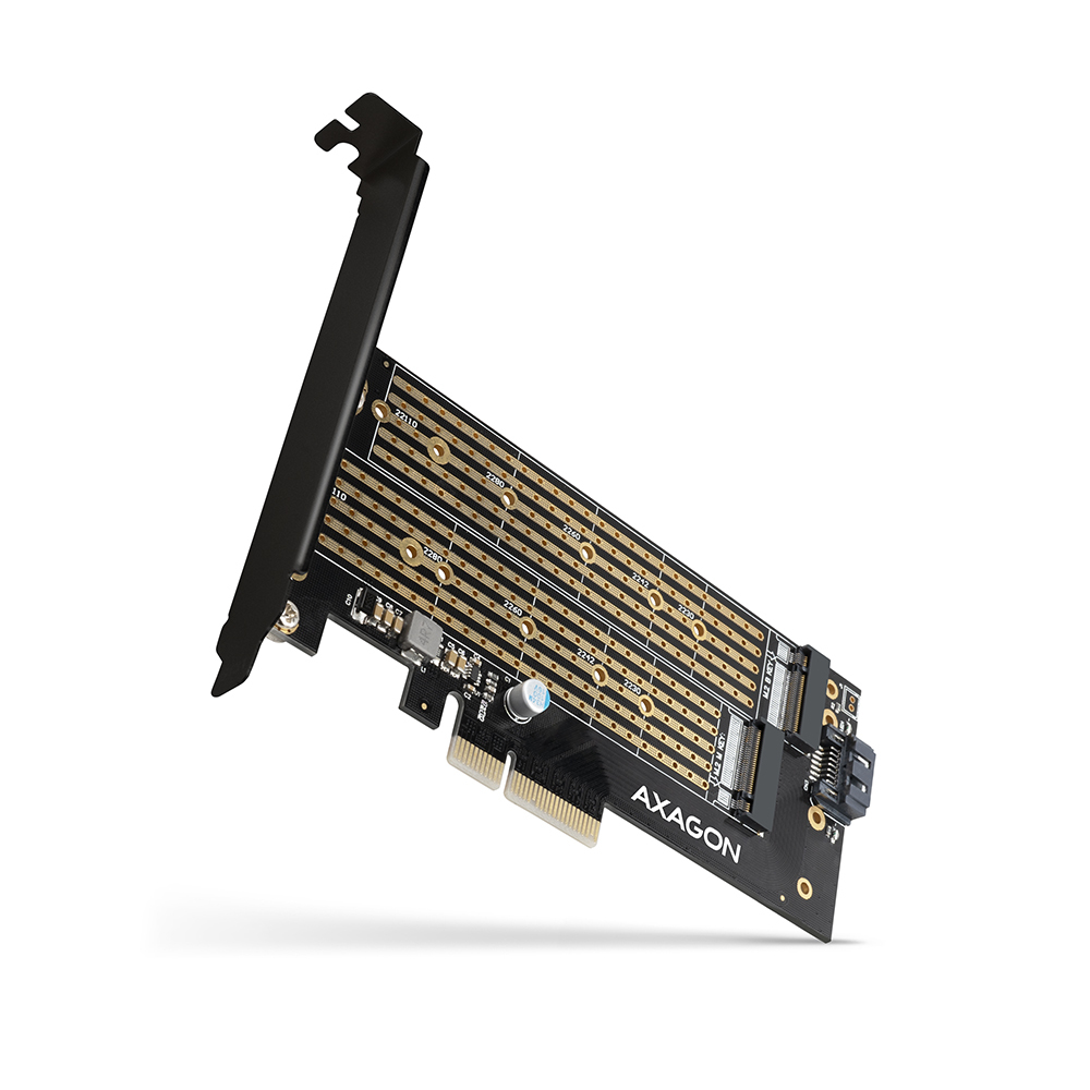 AXAGON PCEM2-D PCIe-3.0-Adapter, 1x M.2-NVMe, 1x M.2-SATA, bis 22110