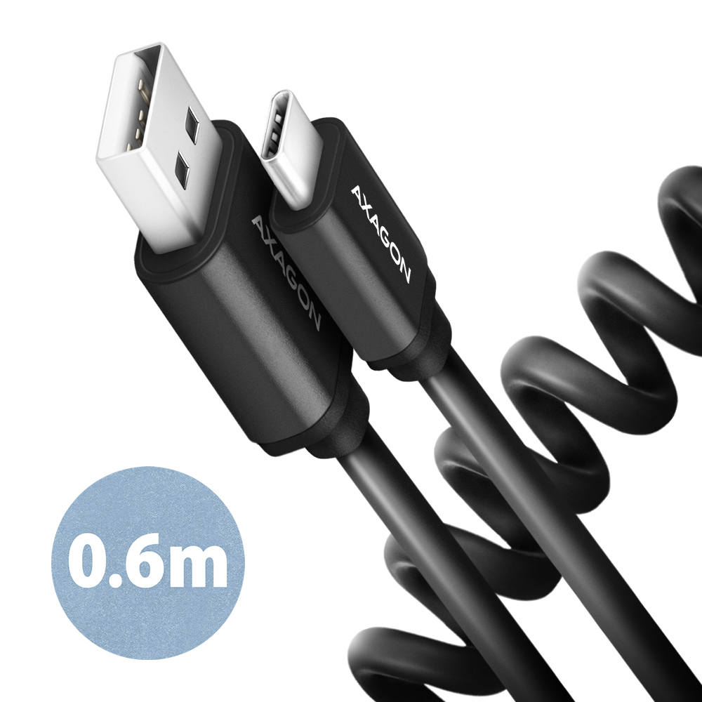 AXAGON BUCM-AM10TB Twister-Kabel, USB-C sur USB-A 2.0, noir