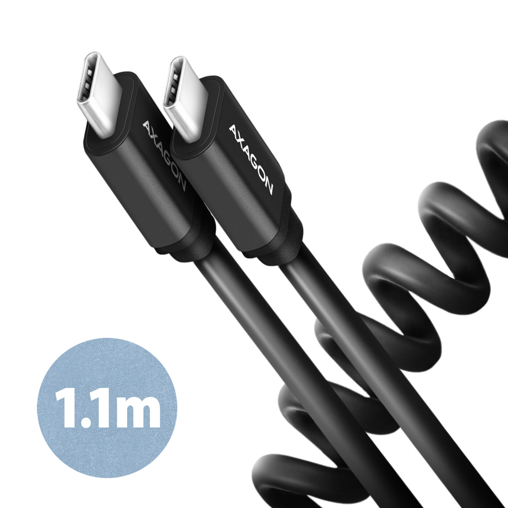 AXAGON BUCM-AM20TB Spiralkabel, USB-C à USB-C, 1 m, USB 2.0, 2.4 A, ALU, PVC