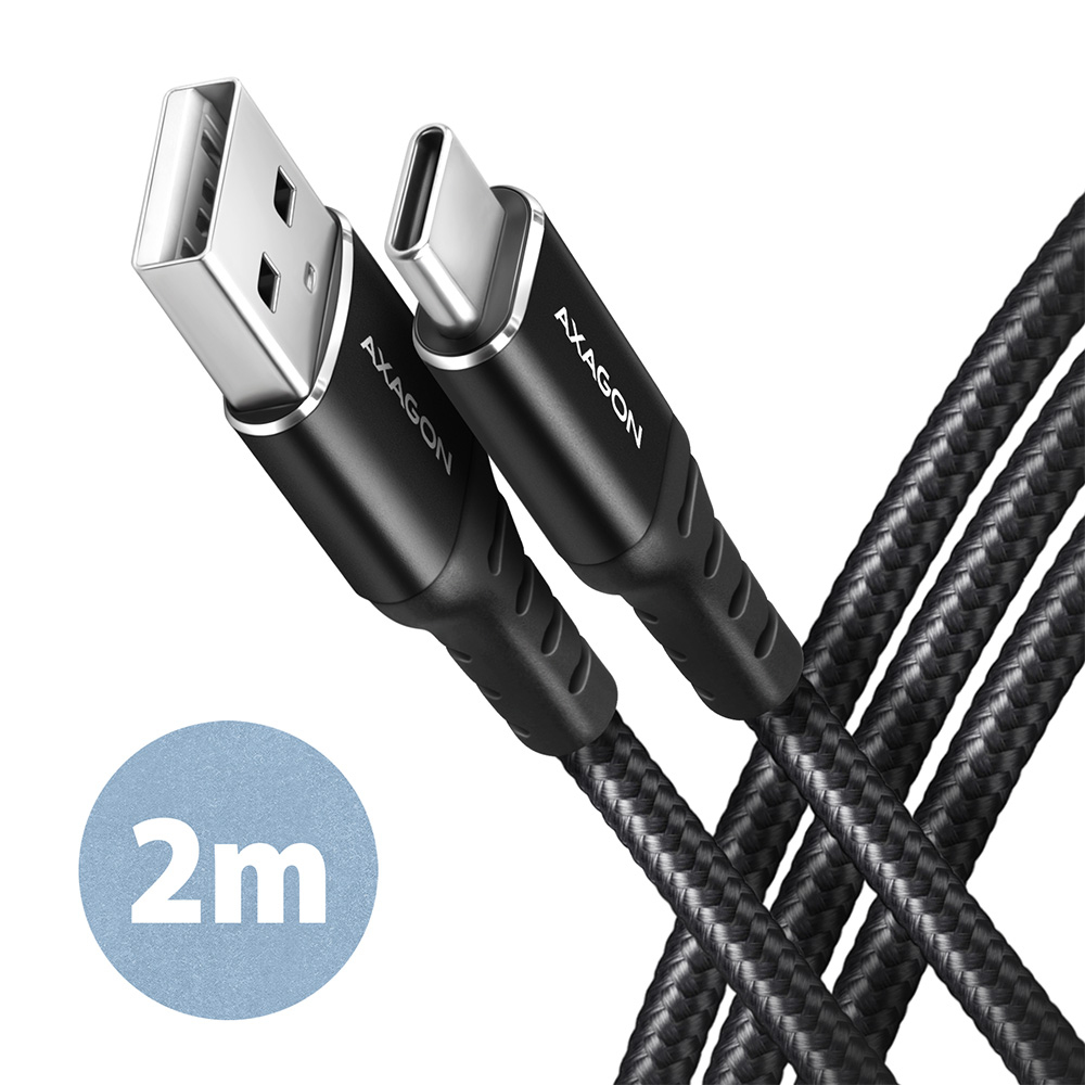 AXAGON BUCM-AM20AB USB-C à USB-A Kabel, 2 m, USB 2.0, 3A, geflochten