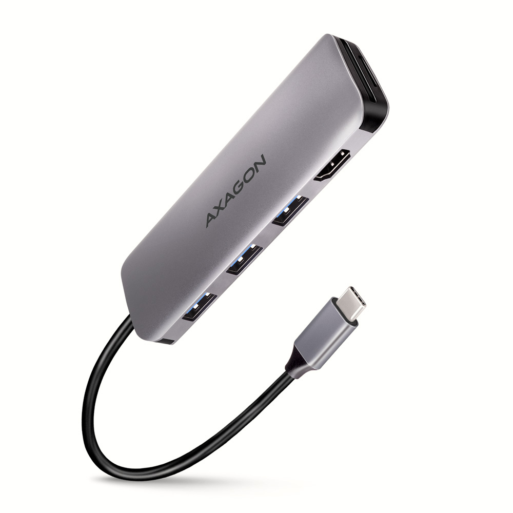 AXAGON HMC-HCR3A USB-Hub, 3x USB-A + HDMI + SD/microSD, USB-C 3.2 Gen 1, 20 cm USB-C-Kabel