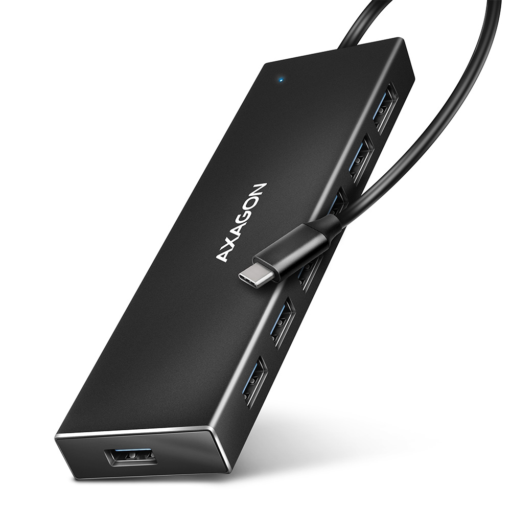 AXAGON HUE-F7C 7x USB 3.2 Gen 1 Aluminium Flat Hub, 30 cm USB-C-Kabel