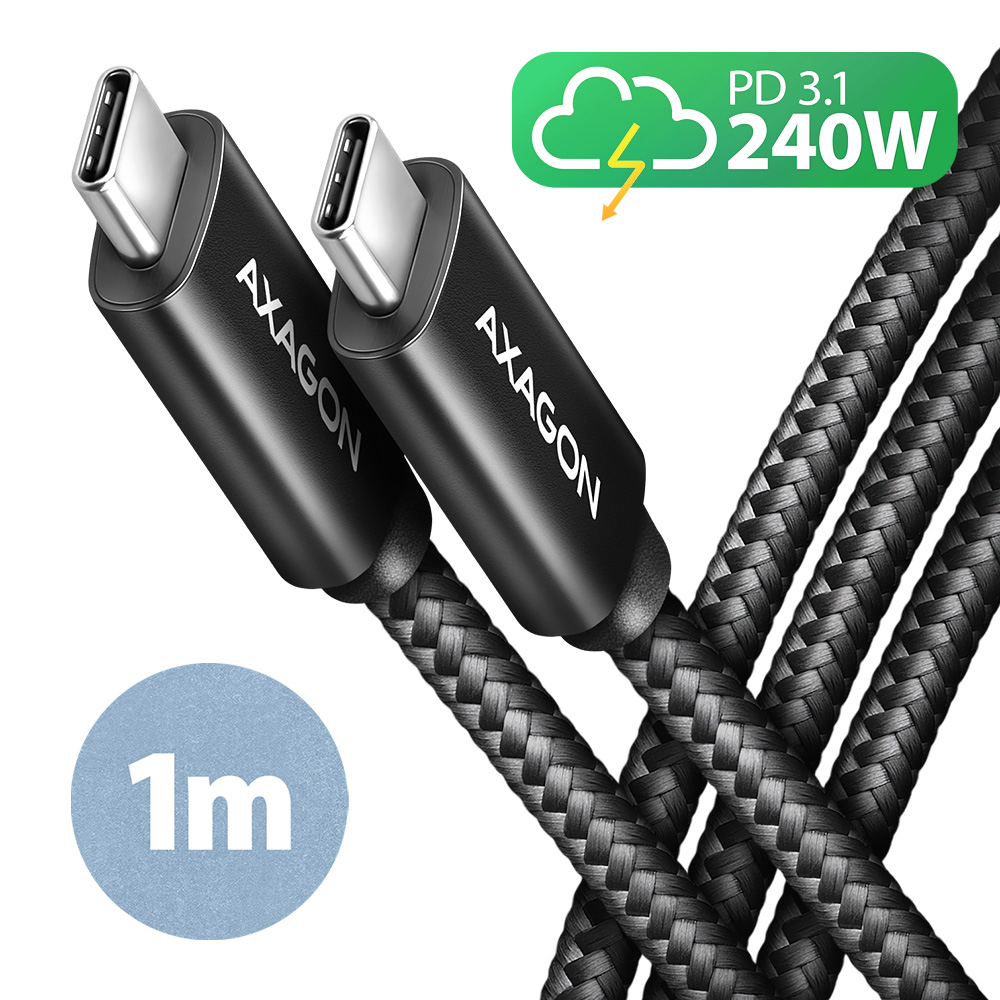 AXAGON BUCM2-CM10AB Ladekabel, USB-C à USB-C 2.0, 1 m, PD 240 W 5 A, ALU