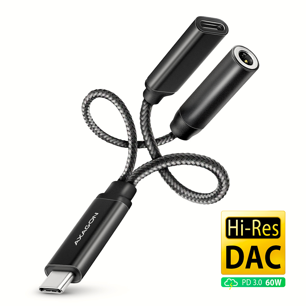 AXAGON Adaptateur ADA-HCPD USB-C vers Jack 3,5mm + USB-C M/F (Noir)