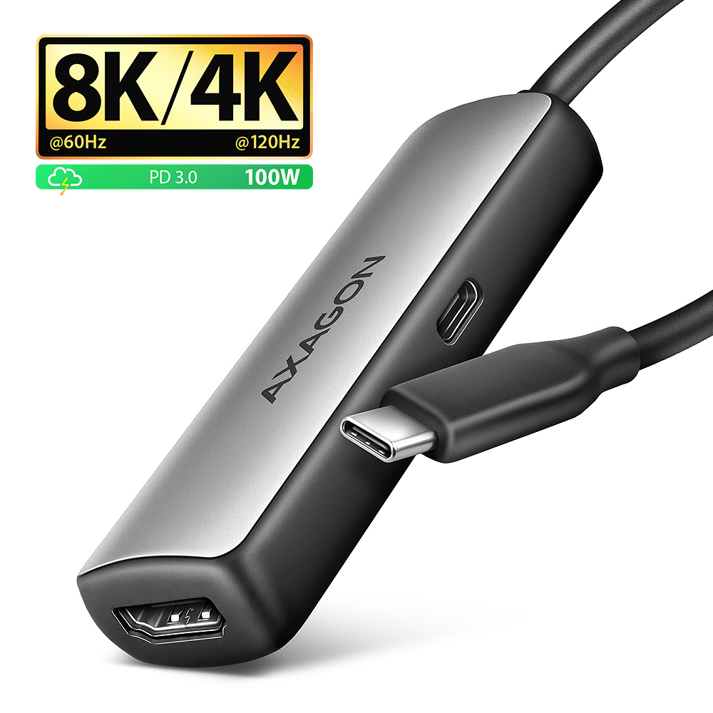 AXAGON Adaptateur USB-C vers HDMI 2.1 M/F 15cm (Gris)