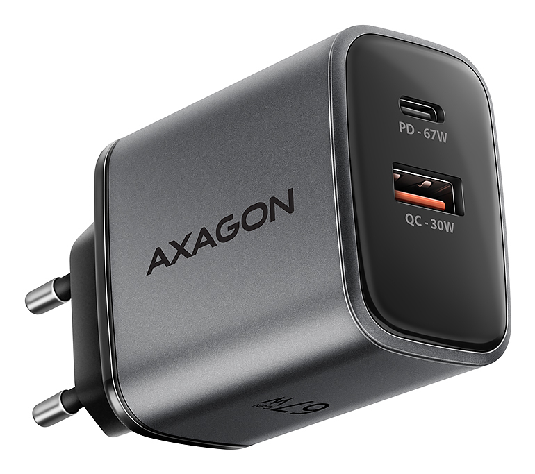AXAGON ACU-PQ67 GaN Ladegerät, USB-C Power Delivery 3.0, USB-A Quick Carge 4