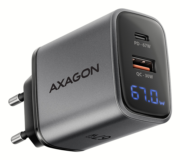 AXAGON Chargeur secteur  ACU-PQ67D - 1x USB-A + 1x USB-C 67W (Gris)
