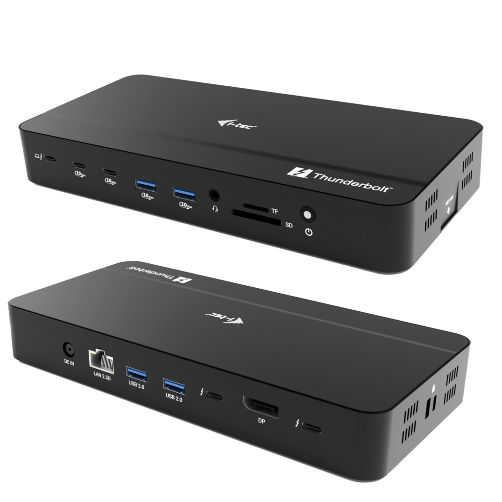I-TEC TB5 Triple DisplayDS 2xTB5 1xDP 1x2.5GLAN 1xM.2 slot 1xAudio/Mic 2xUSB-C Gen2 2xUSB-A Gen2 2xUSB 2.0 SD+TF Cardreader PD 140W