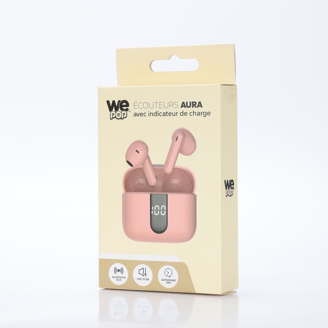 WE Ecouteurs sans-fil avec indicateur de charge AURA, Bluetooth, batterie intégrée