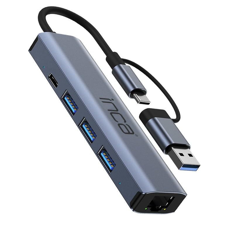 Inca 5-Port Hub IUTP-5T USB-C/A->3xUSB-A3.0/RJ45 5Gbit/s  gr