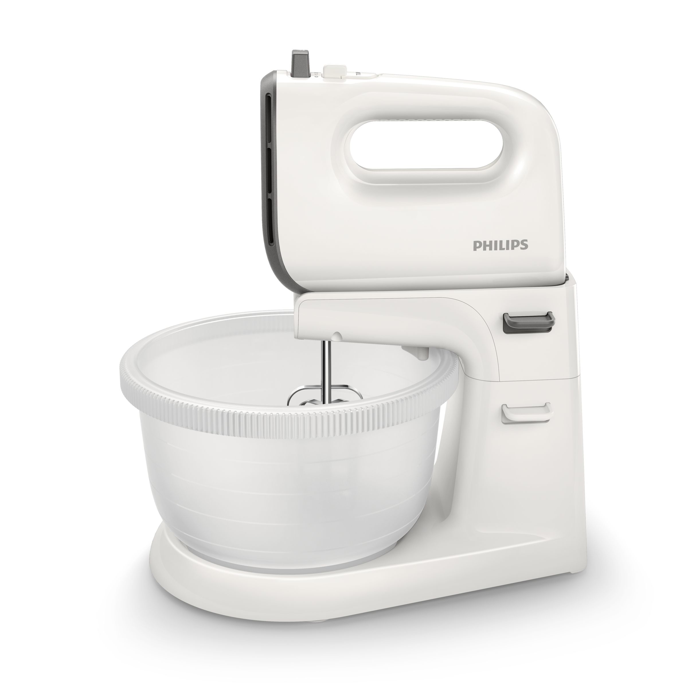 PHILIPS Standmixer & plastic bowl 450W 5 speedsturbo function stainless steel beaters & dough hooks 3l autorotating bowl colour: cashmere grey & white