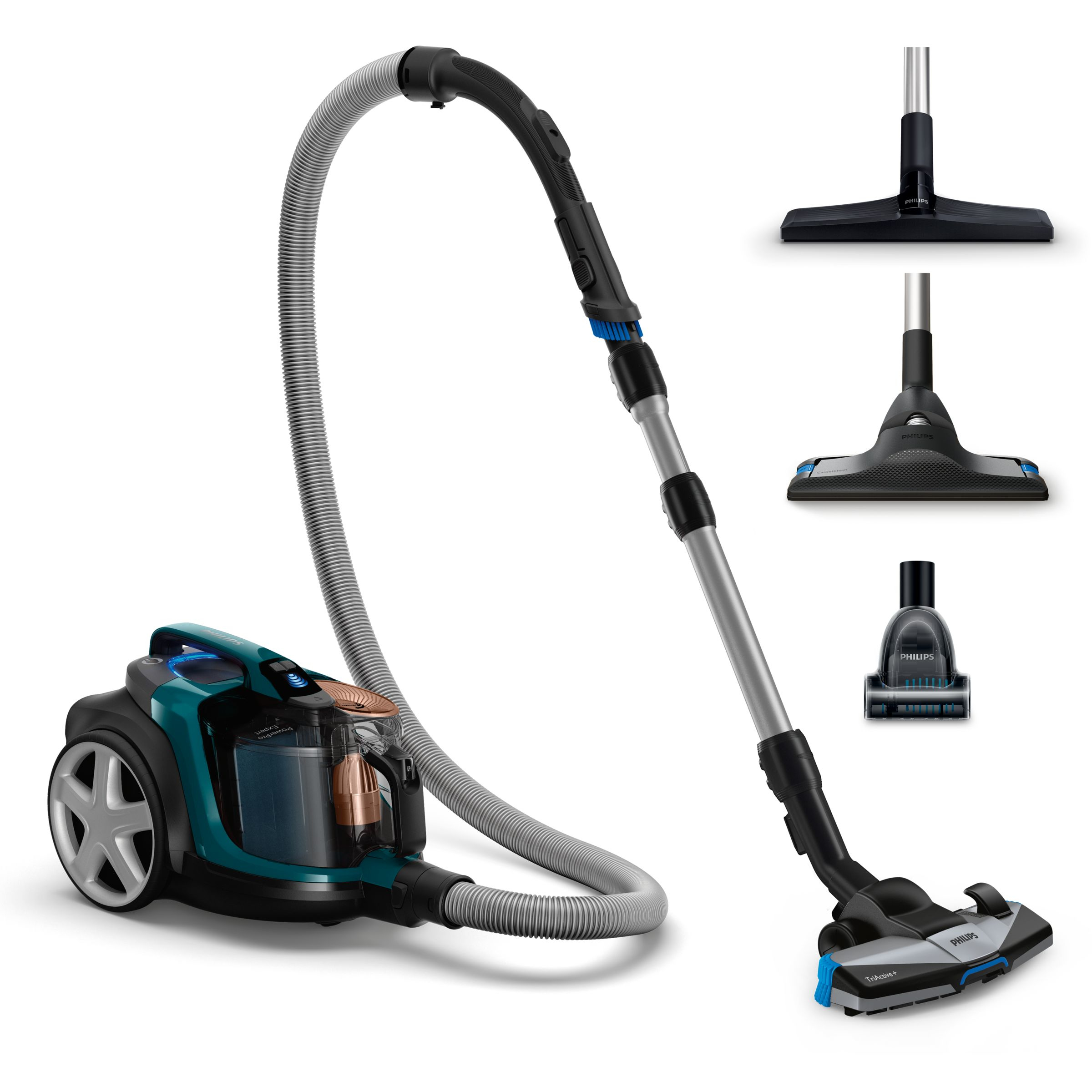 PHILIPS Vacuum cleaner 900 W PC8 TriActive+ CarpetClean nozzle Mini-turbo brush Hard floor nozzle On-board accessory storage Allergy Lock sensor Light Ring Opal Green w