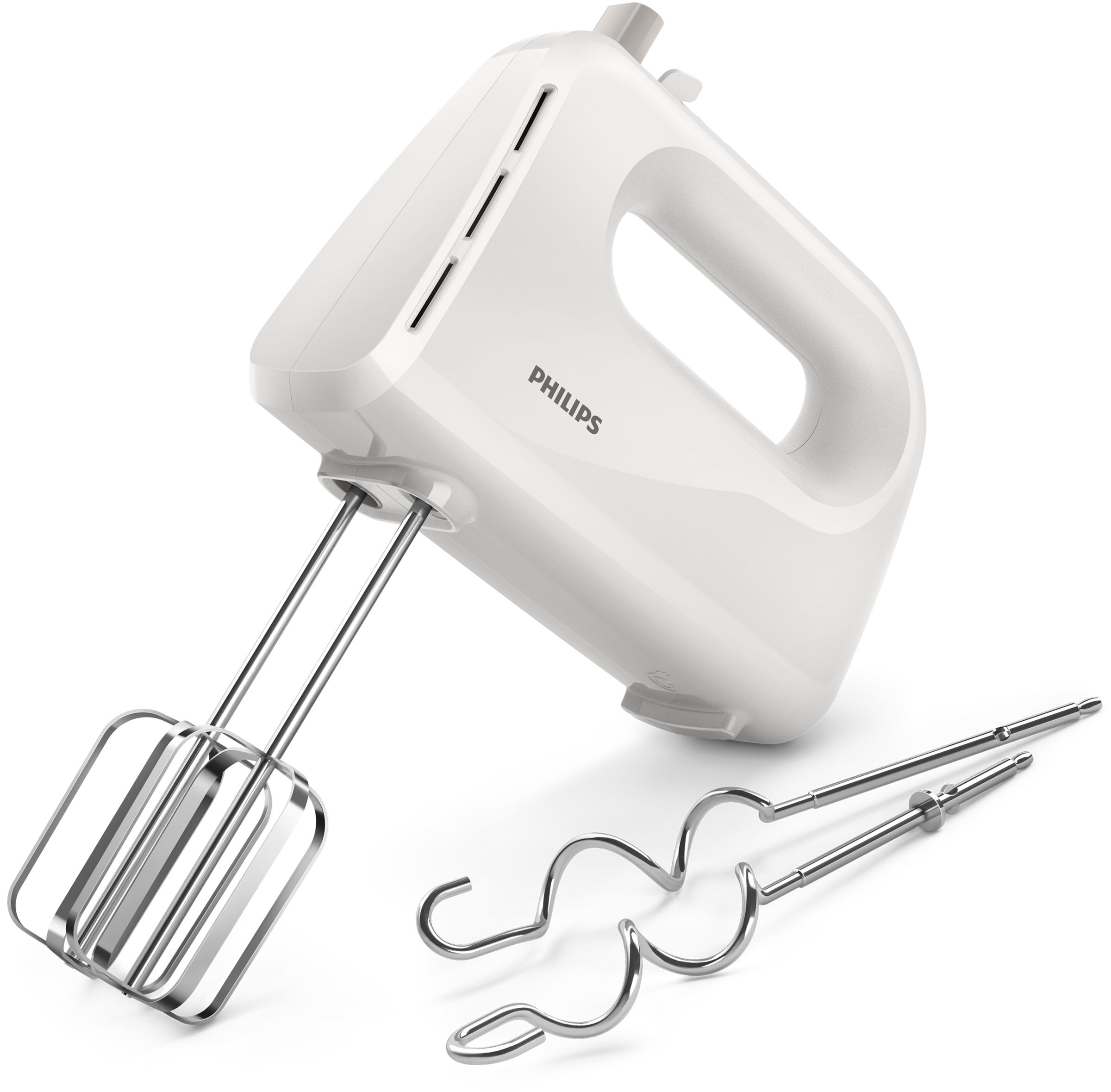 PHILIPS Handmixer 300W 5 speeds & turbo function stainless steel strip beaters & dough hooks colour:white