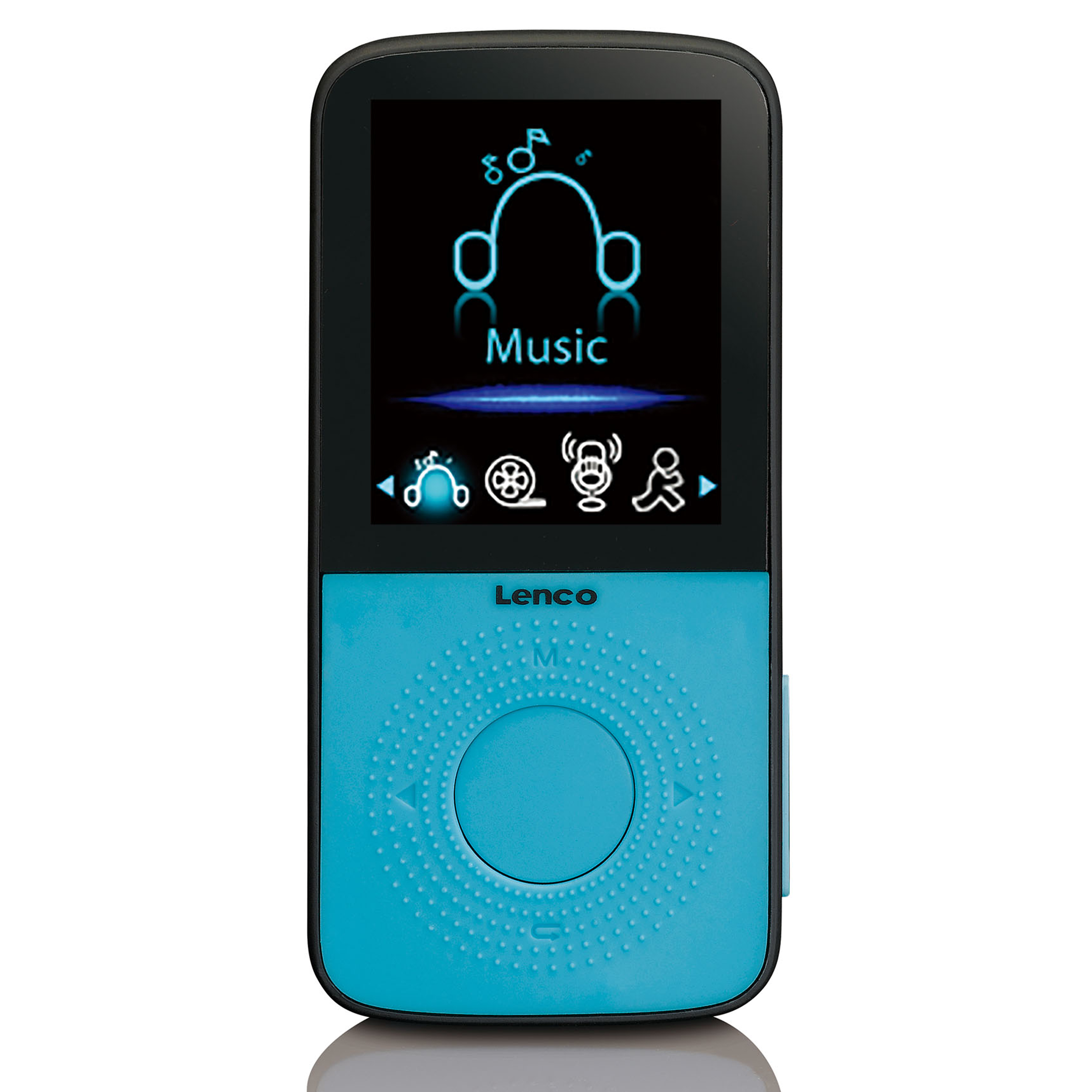 LENCO Lecteur MP3/4 pour le sport avec podomètre Bouchons d'oreille pour le sport et bracelet pour le sport Bleu