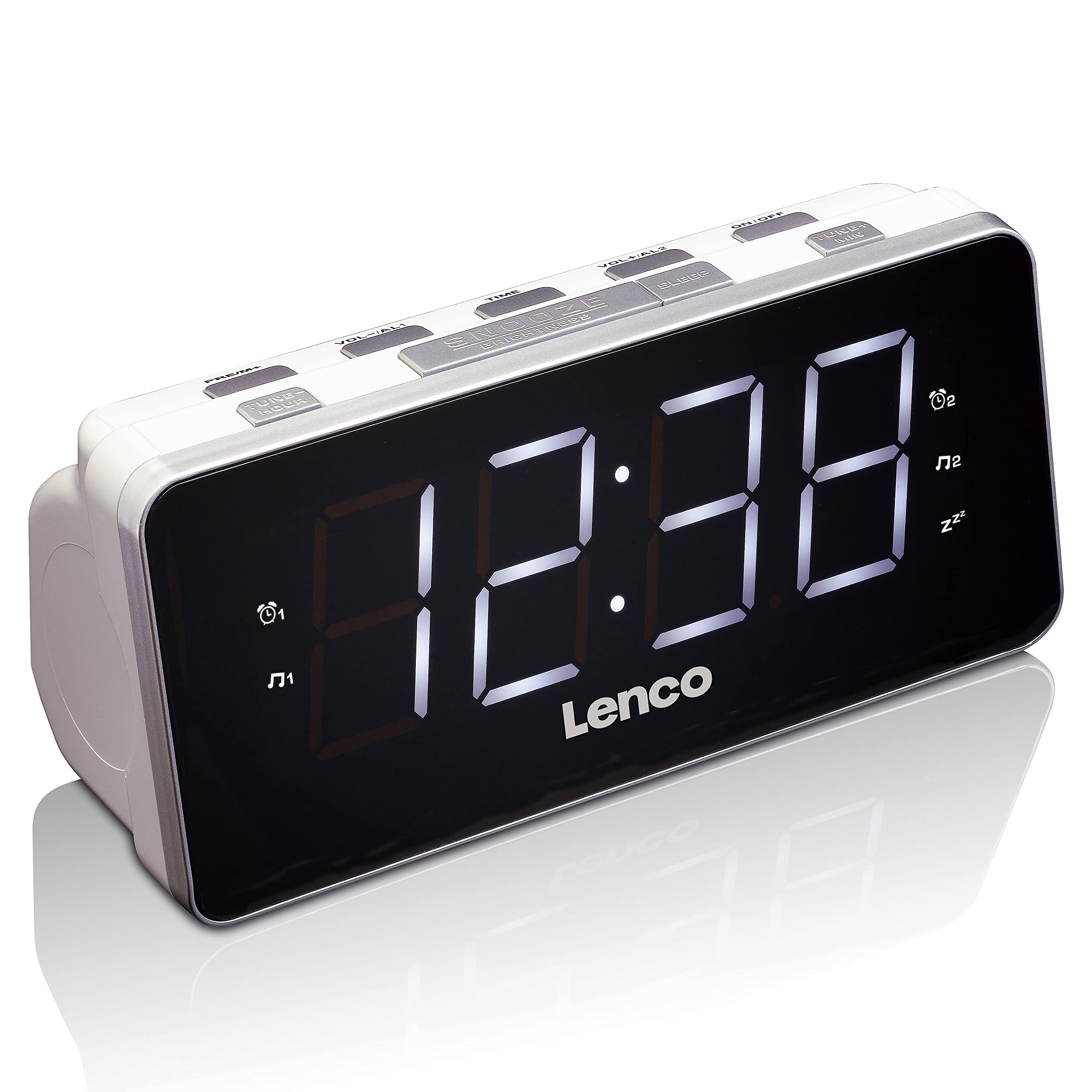 LENCO Radio-réveil PLL FM grand et clair écran LED 1.8