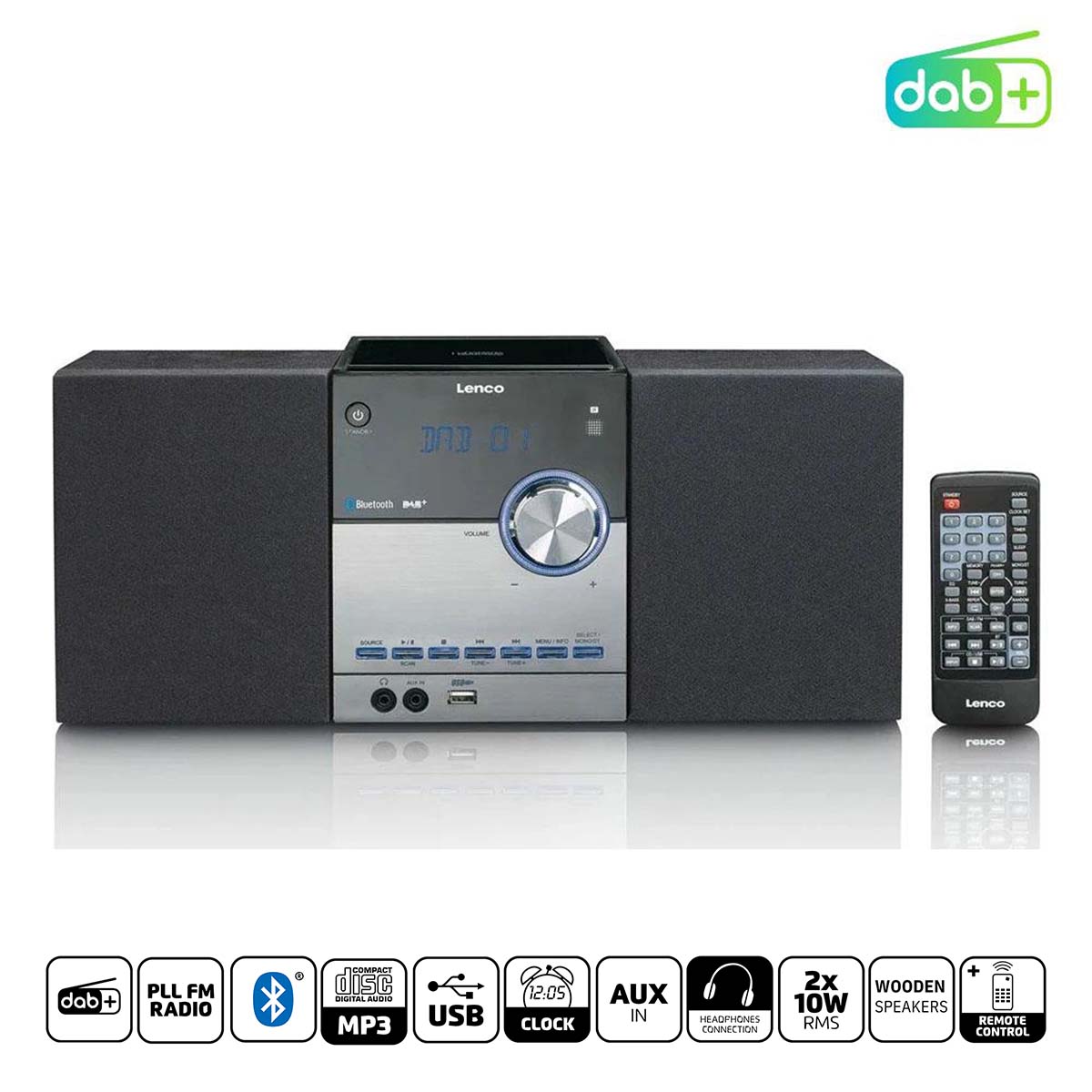 LENCO Micro-set avec DAB+/FM/CD/Bluetooth® et lecteur USB - Noir