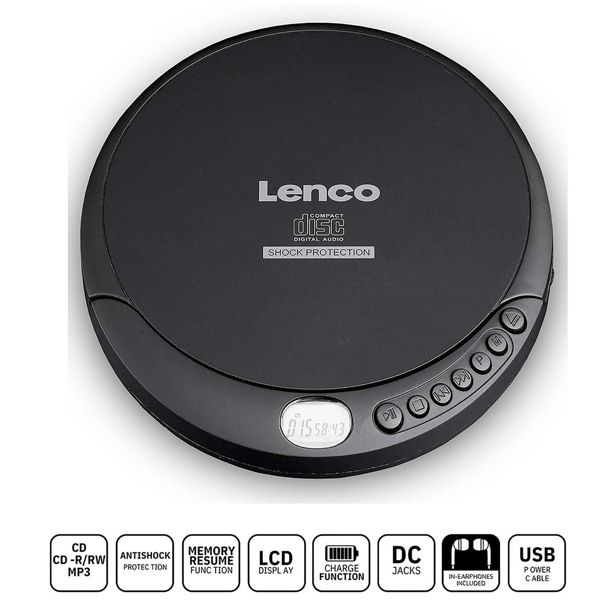 LENCO Lecteur CD MP3 portable avec antichoc Noir
