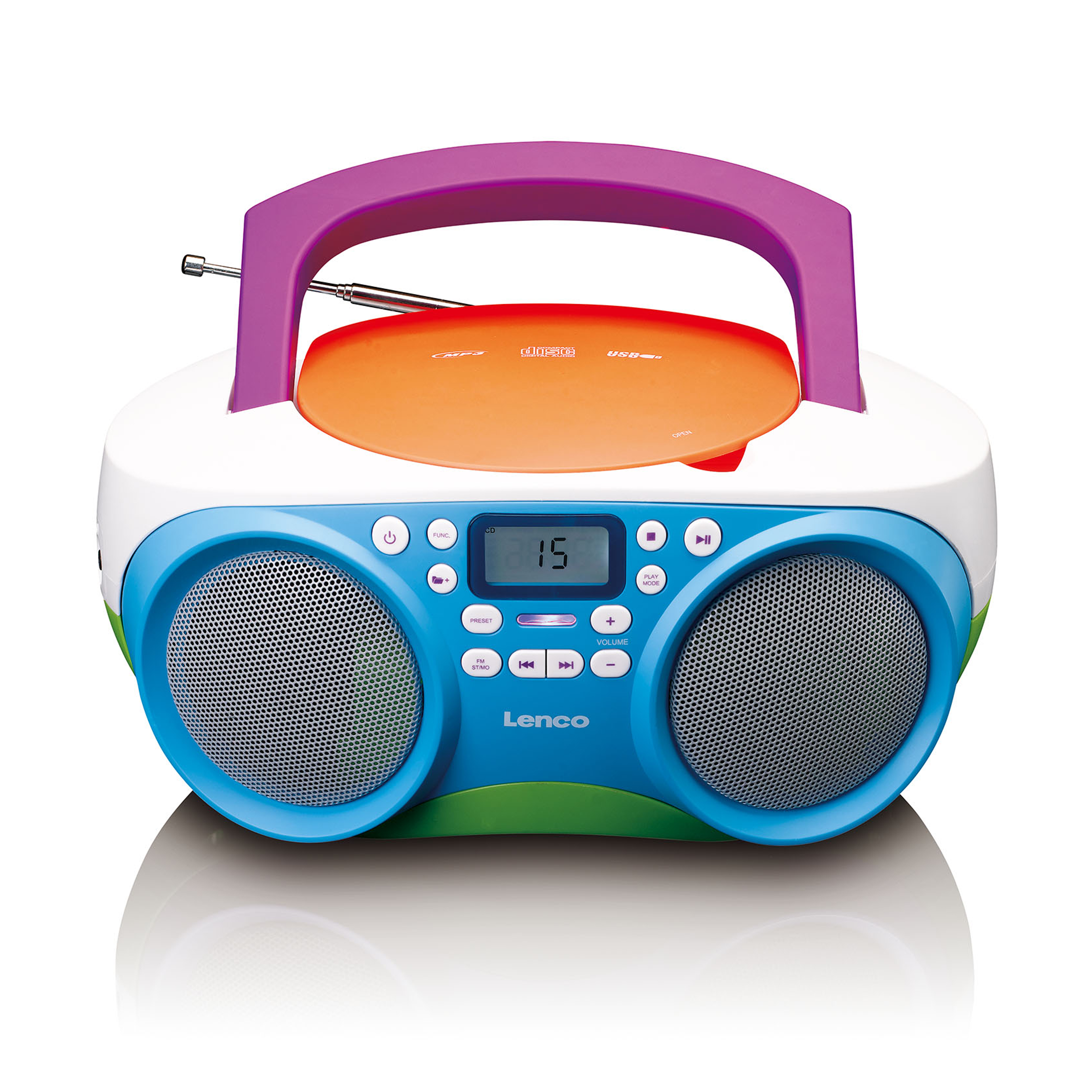 LENCO Radio FM portable et lecteur CD/USB Multi-couleurs