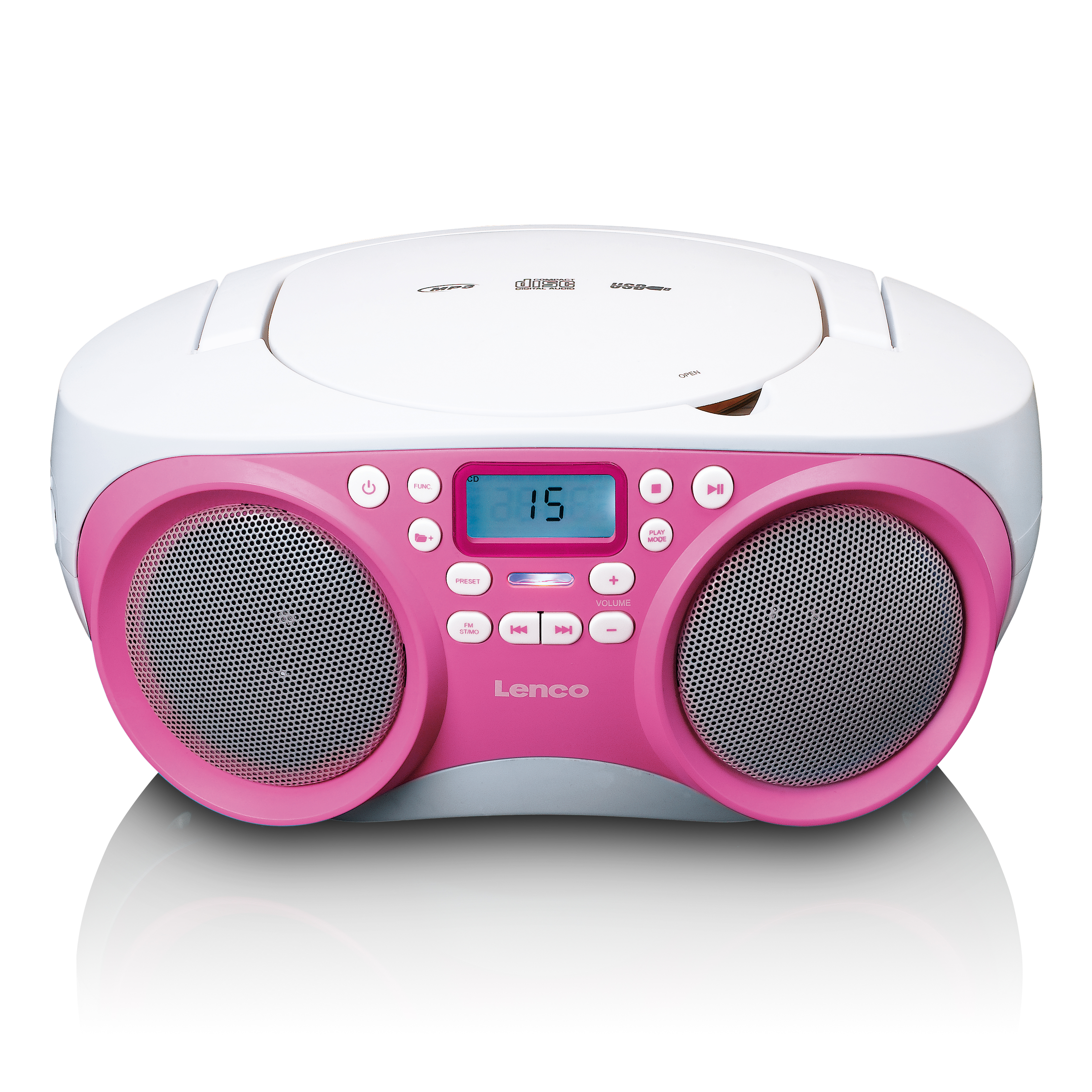 LENCO Radio FM/CD/MP3 portable et lecteur USB Rose