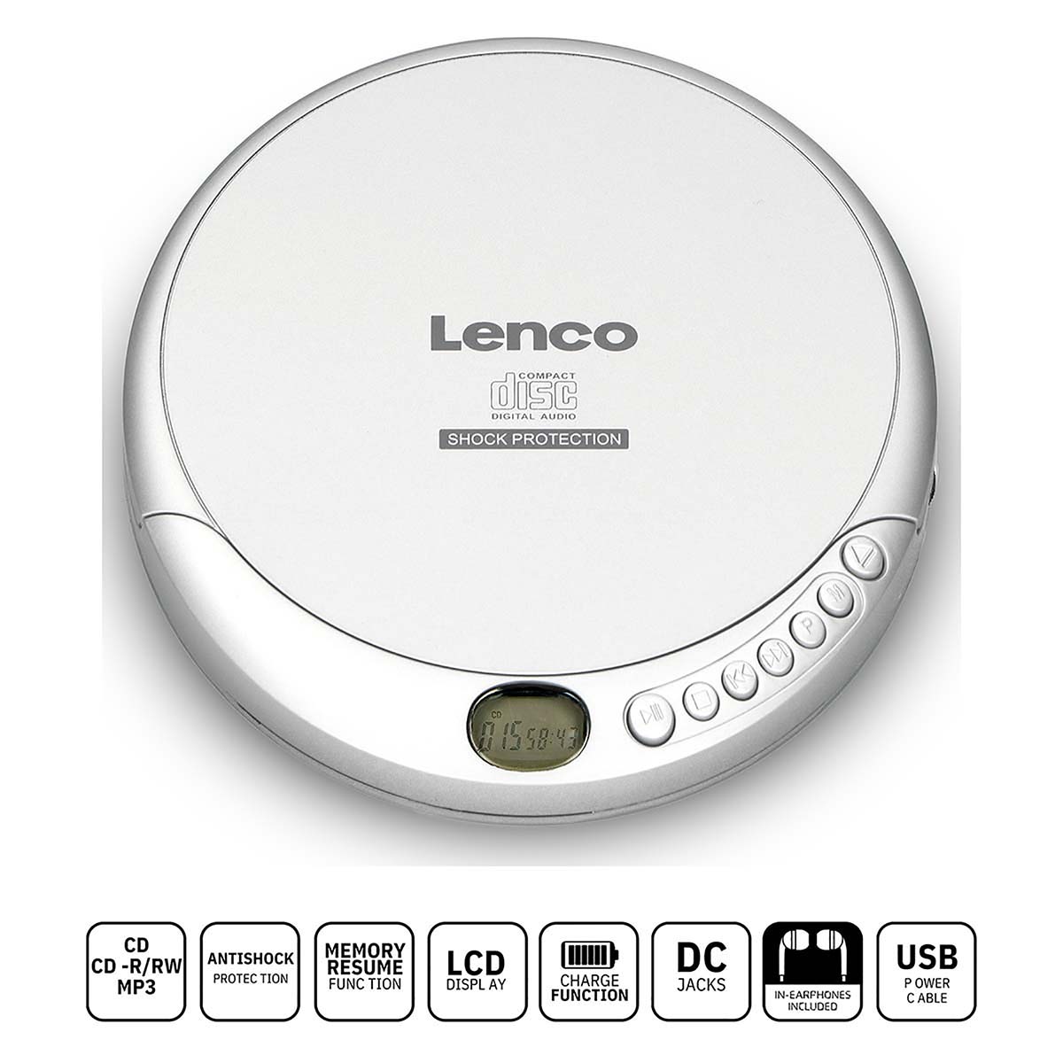 LENCO Lecteur CD MP3 portable anti-chocs Argent