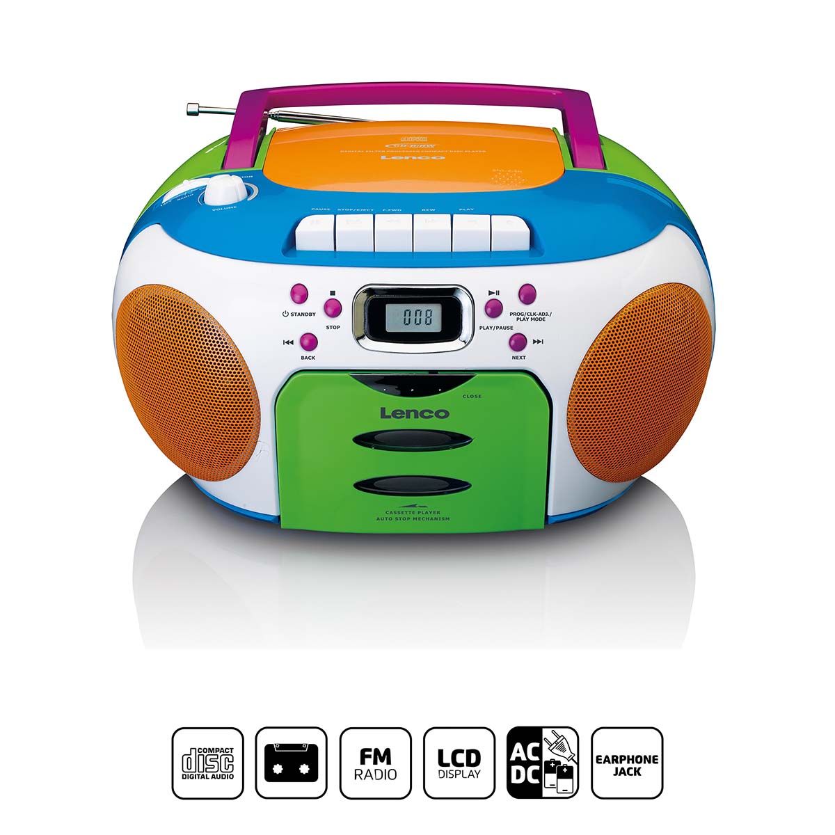 LENCO Radio portable avec CD et cassette Kids Multi Colour