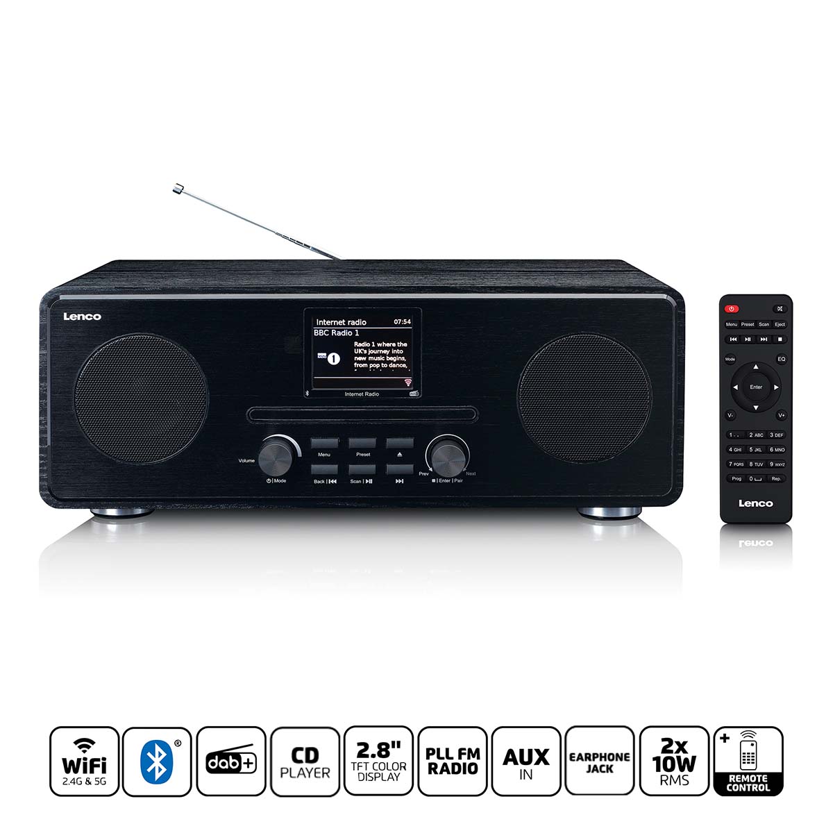 LENCO Internet / DAB+ / Radio FM avec lecteur CD et Bluetooth® Noir