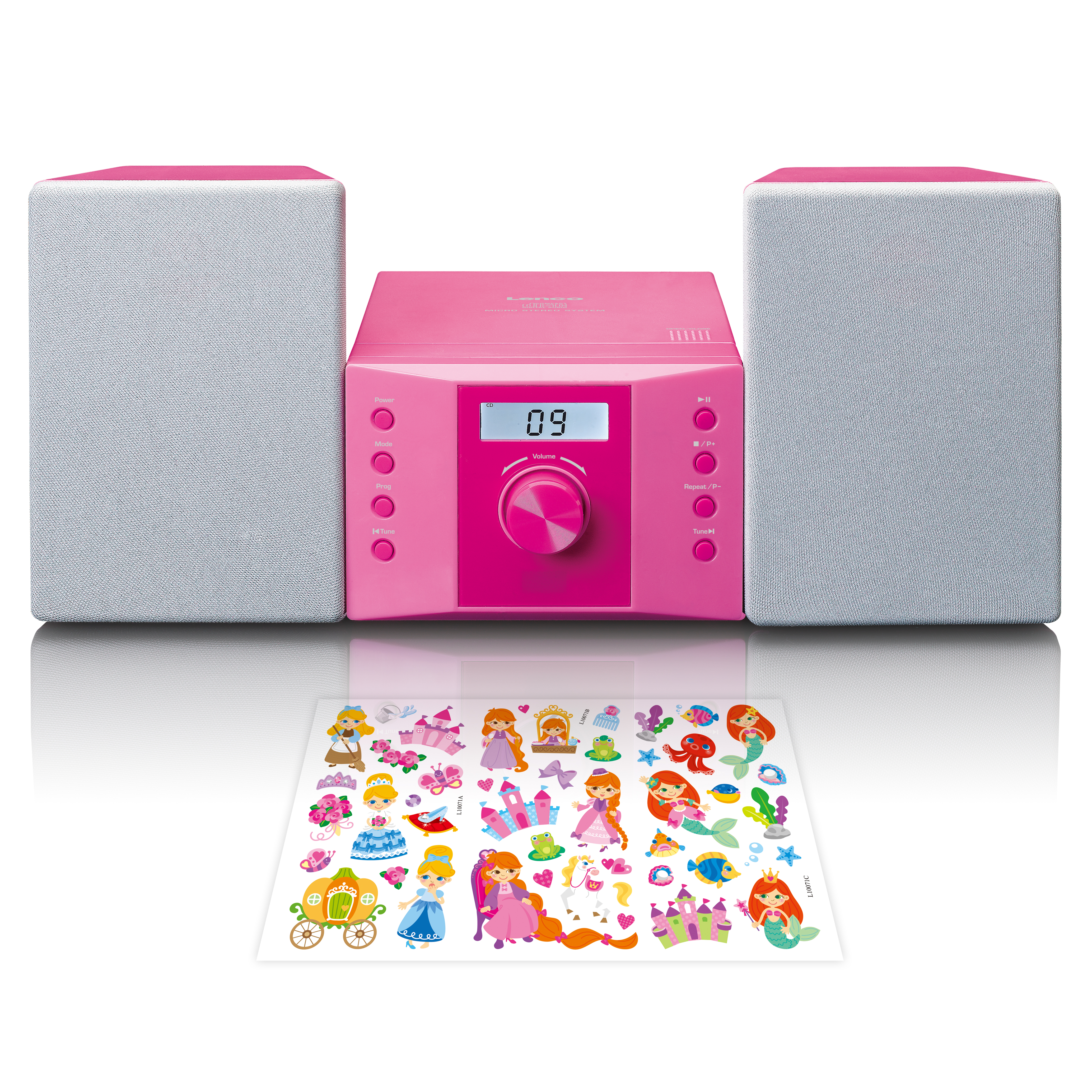 LENCO Micro set avec CD FM radio AUX-IN autocollants Rose