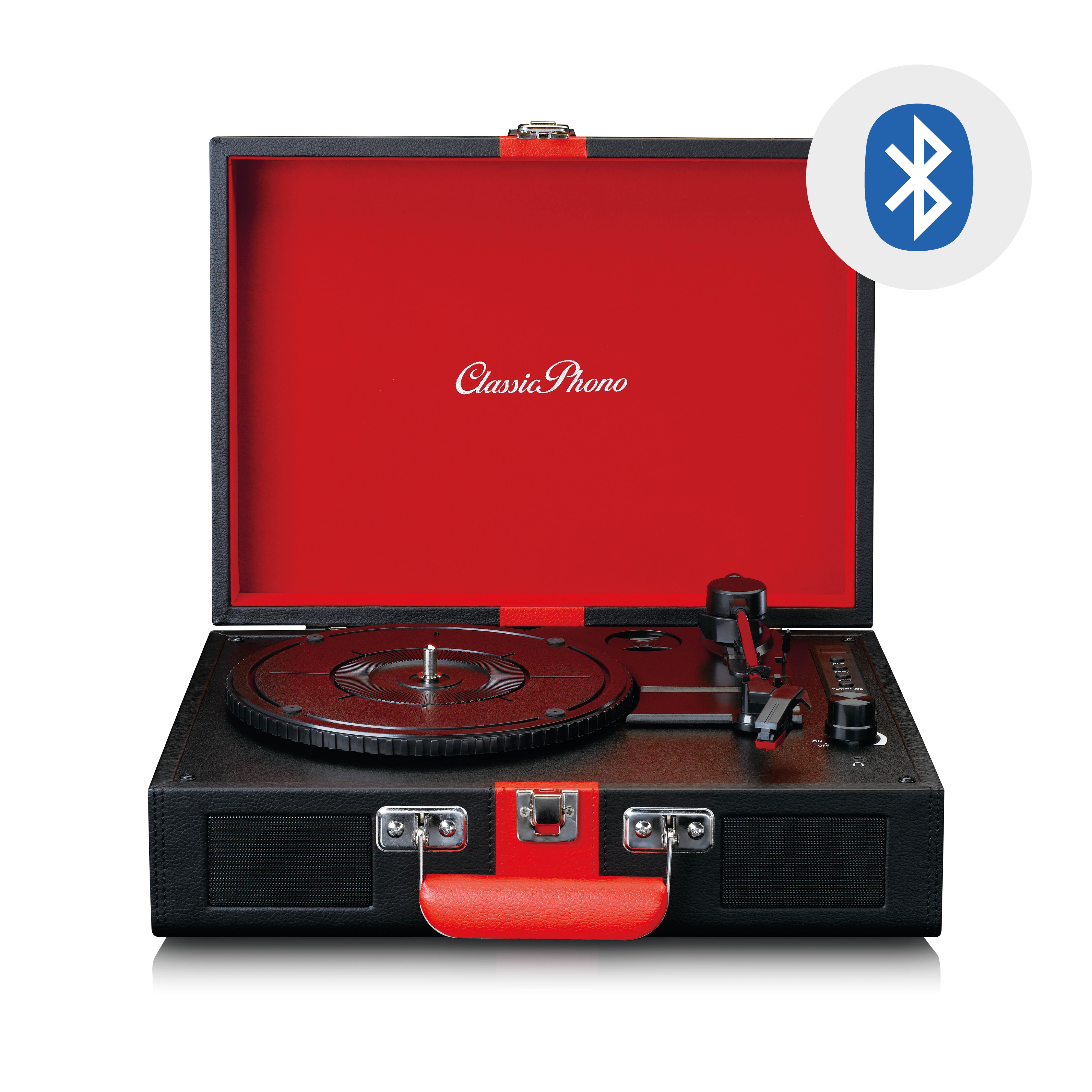 LENCO Lecteur de disques avec réception Bluetooth® et haut-parleurs intégrés Noir / Rouge
