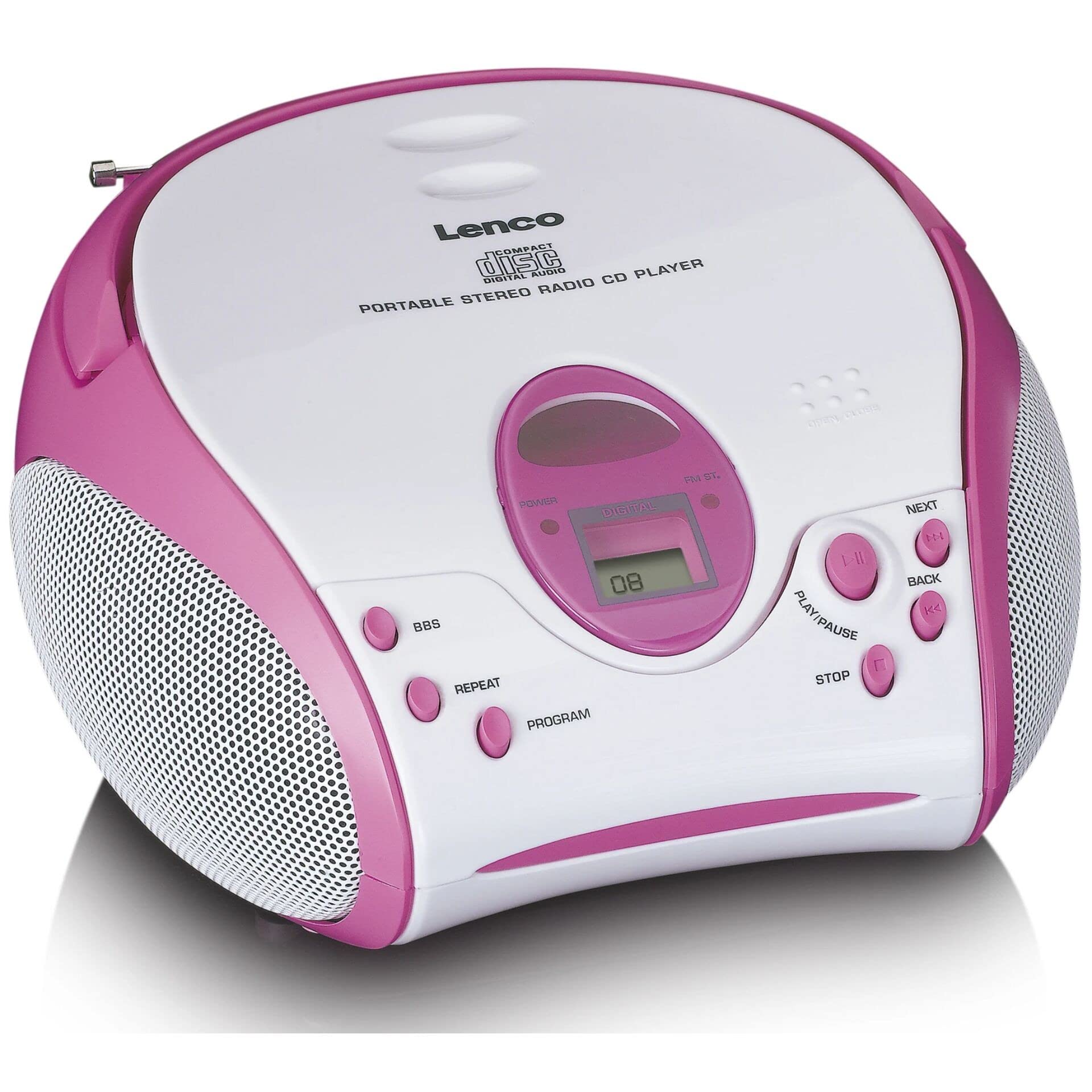 LENCO Boombox avec lecteur CD, radio FM et autocollants Rose