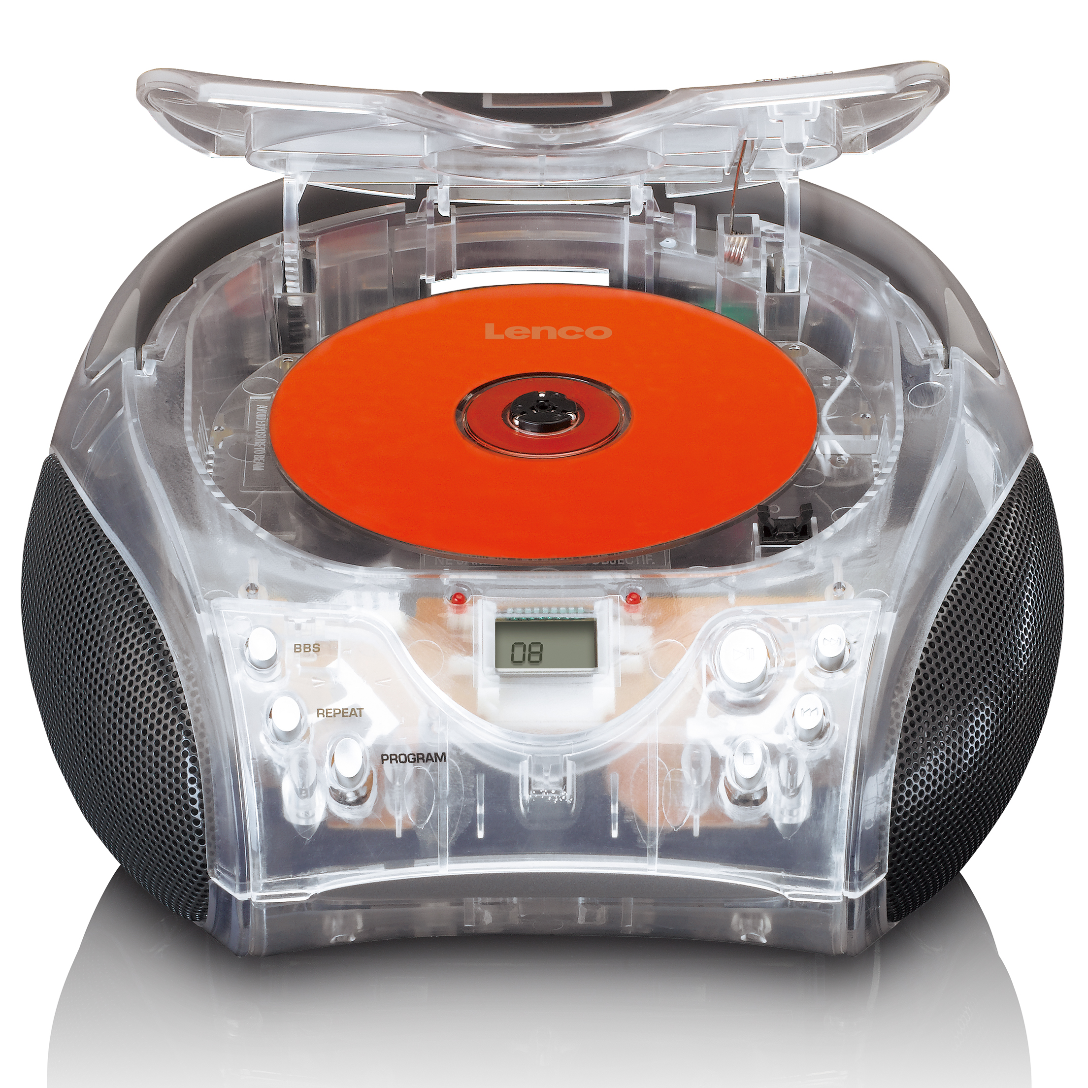 LENCO Radio FM stéréo portable avec lecteur CD Transparent