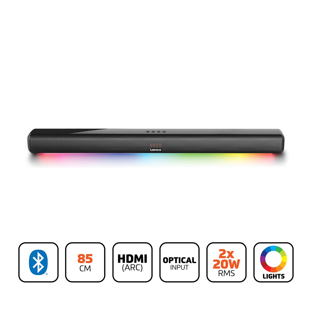 LENCO Barre de son 85cm 40W Bluetooth® HDMI LED lights