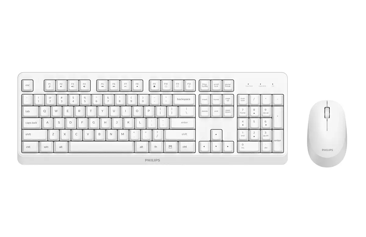 PHILIPS Ensemble clavier et souris sans fil SPT6307WL/16 2,4 GHz, touches discrètes, blanc