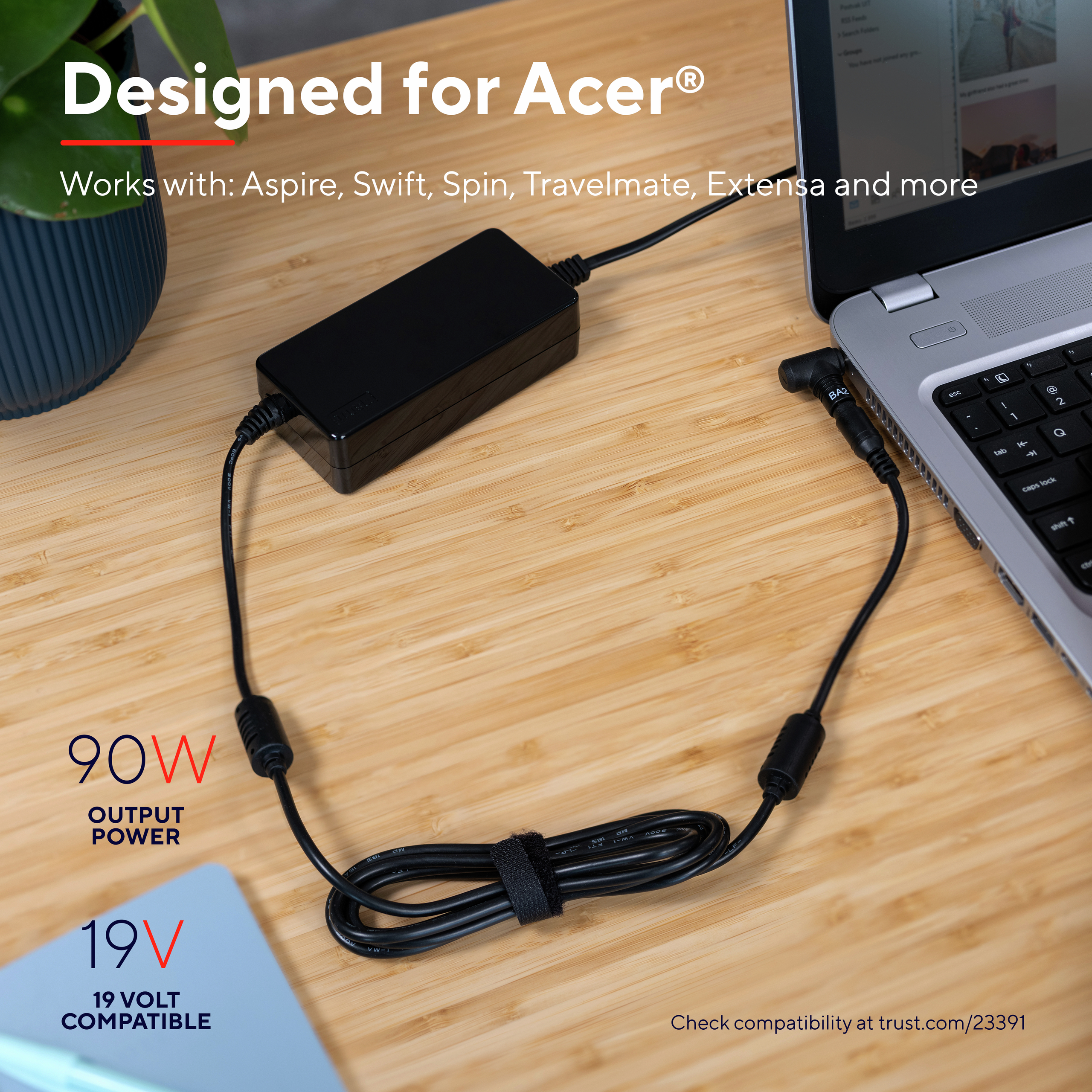 TRUST Chargeur universel Maxo Acer 90W - 3 embouts