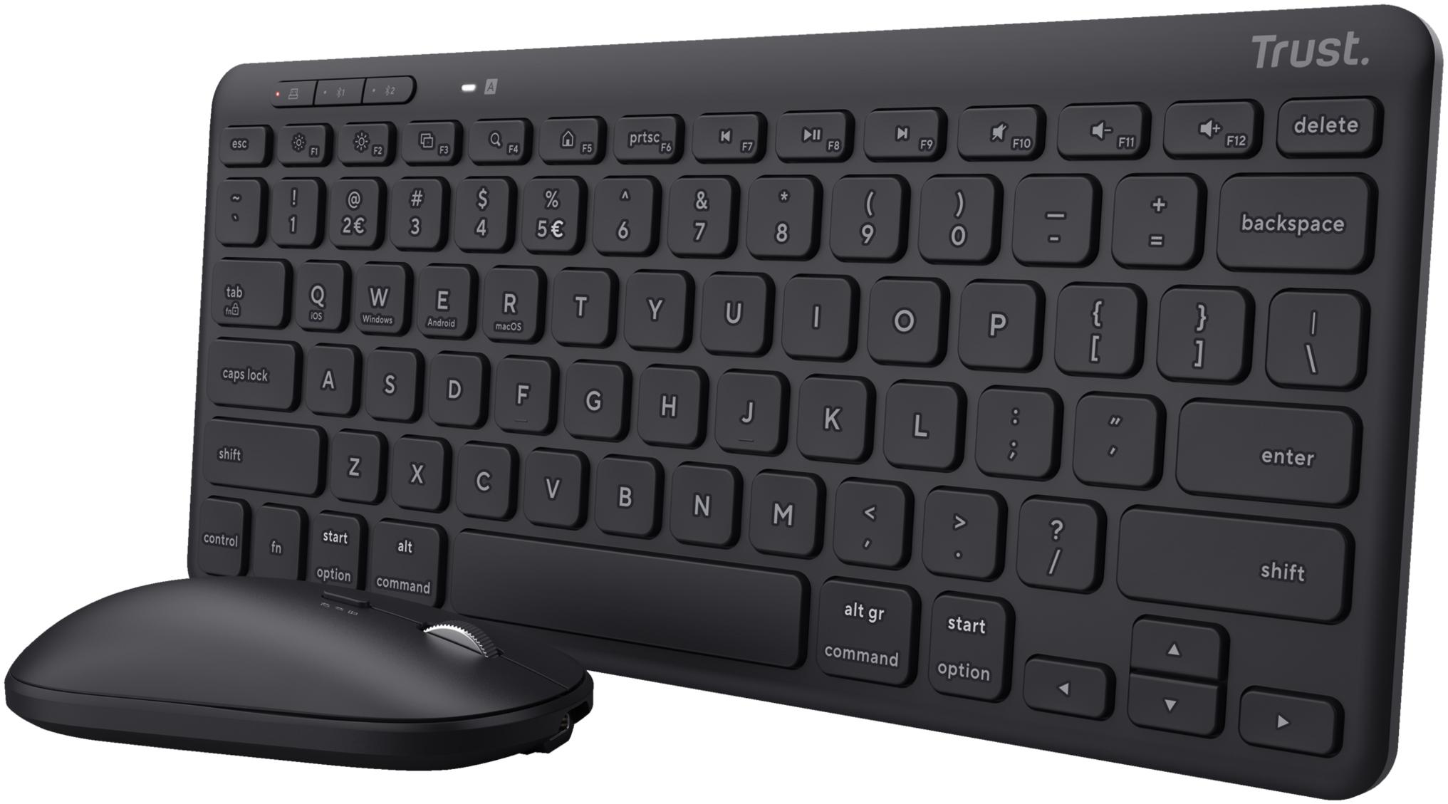 TRUST Modèle du produit : Lyra clavier Souris incluse RF sans fil + Bluetooth AZERTY Français Noir