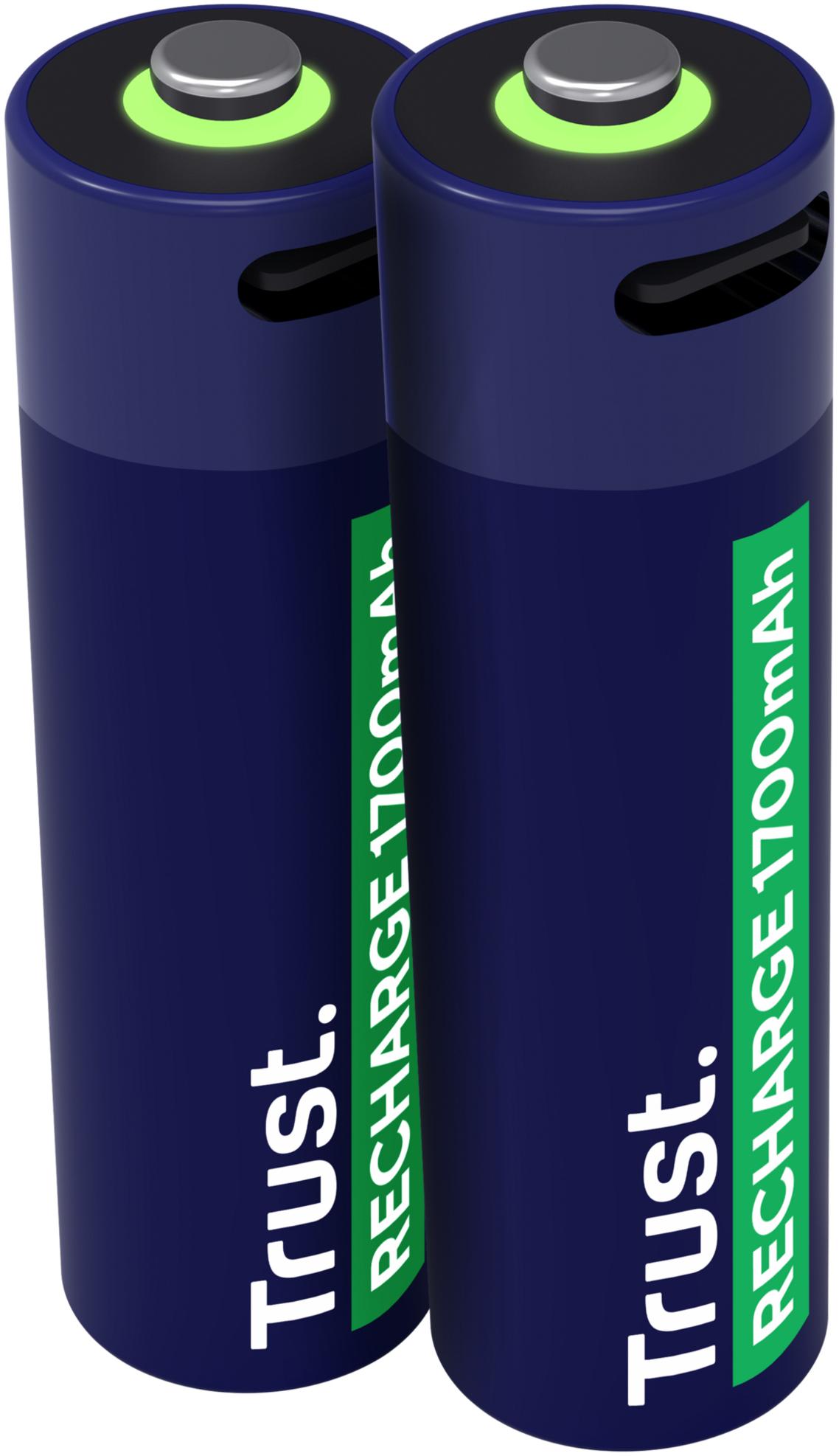 TRUST Pack de 2 piles rechargeables par USB-C type AA - 1700 mAh (R06)