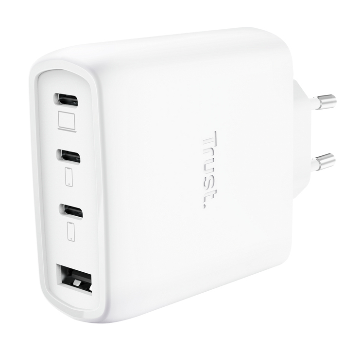 TRUST Chargeur MAXO USB 65 watts GAN 4 ports 3 USB-C + 1 USB-A + câble blanc